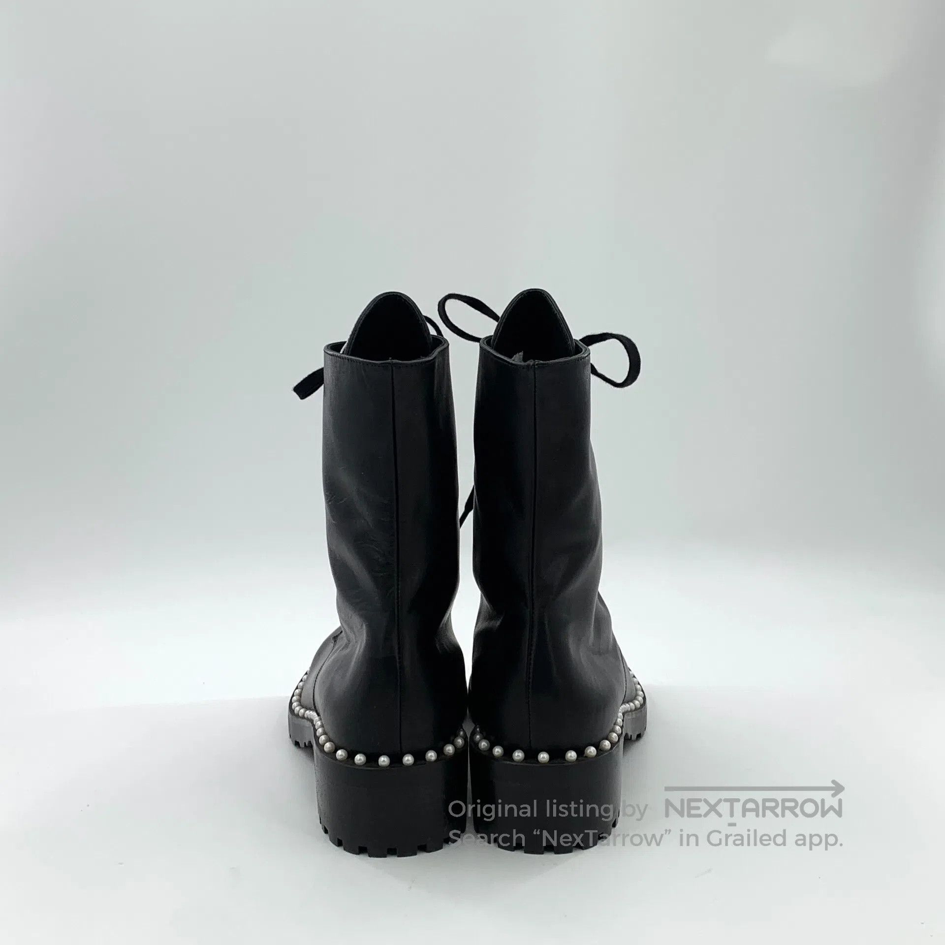 Swarovski SW Black Pearl Trimmed Laced Casual Flat Ankle Boots| Size US 5 / EU 37 - 4 Thumbnail