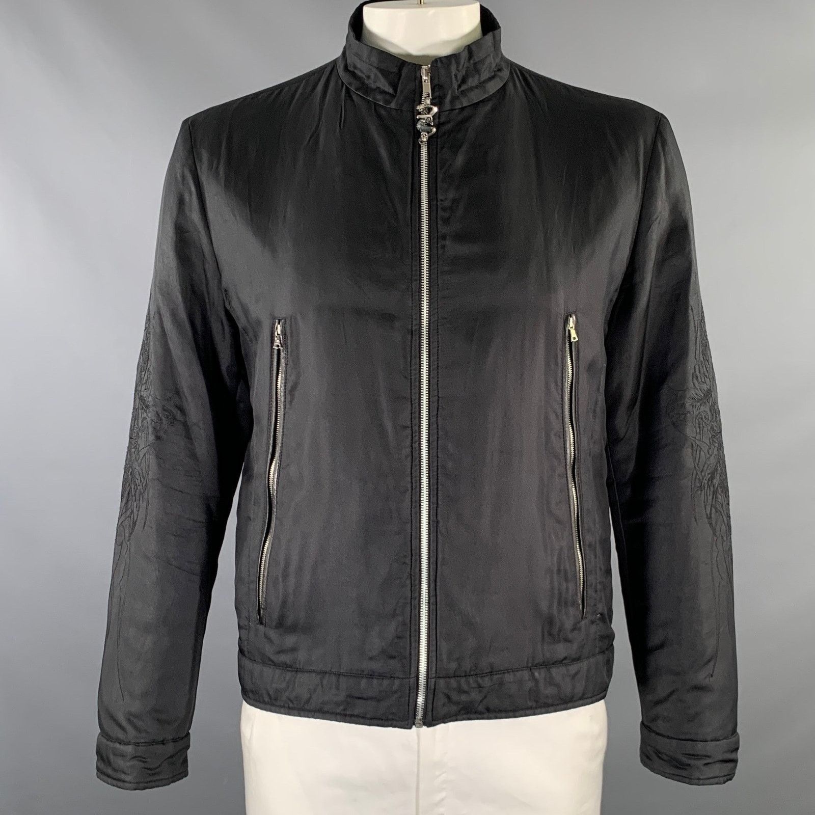 Size XL Black Embroidery Poliammide Zip Up Jacket