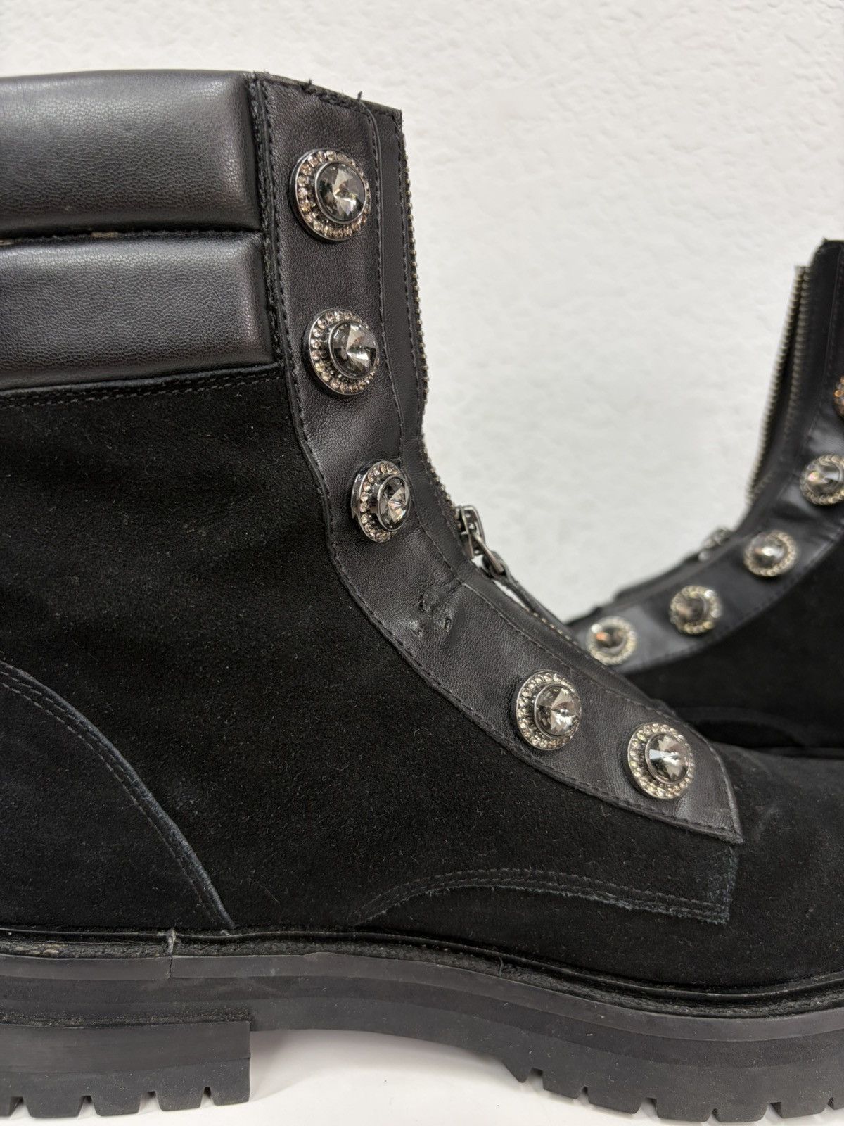 If Six Was Nine Balmain Rick Owens Style Crystal Zip Combat Boots Punk Goth Size US 7.5 / EU 40-41 - 12 Thumbnail