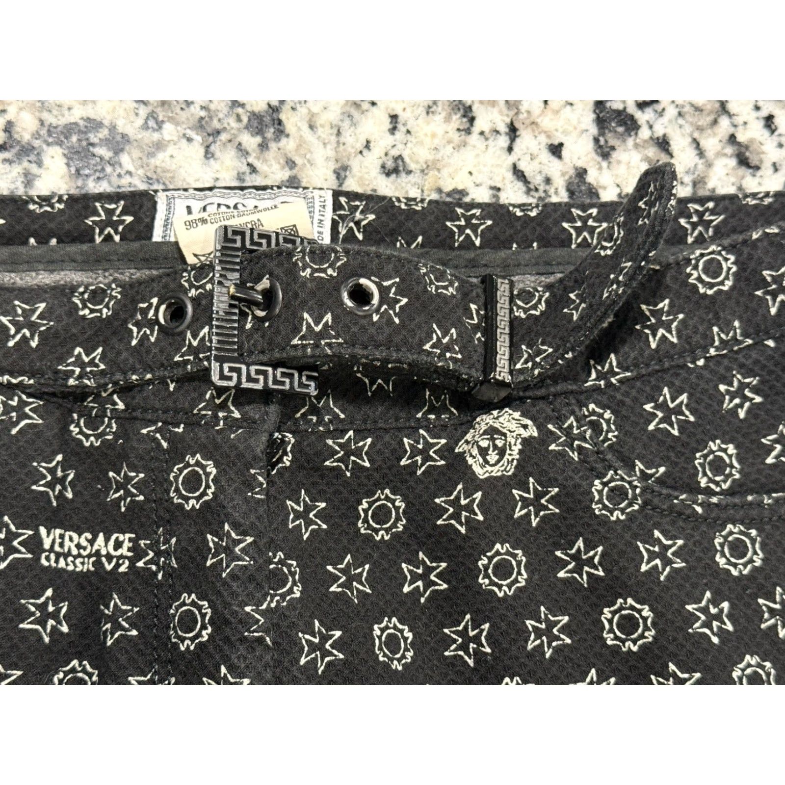 Versace Jeans Couture VINTAGE Versace Jeans V2 CLASSIC Black Cotton Blend Pants Medusa Print Italy Size 44 Belted Pockets Button front Mens Size US 28 / EU 44 - 6 Thumbnail