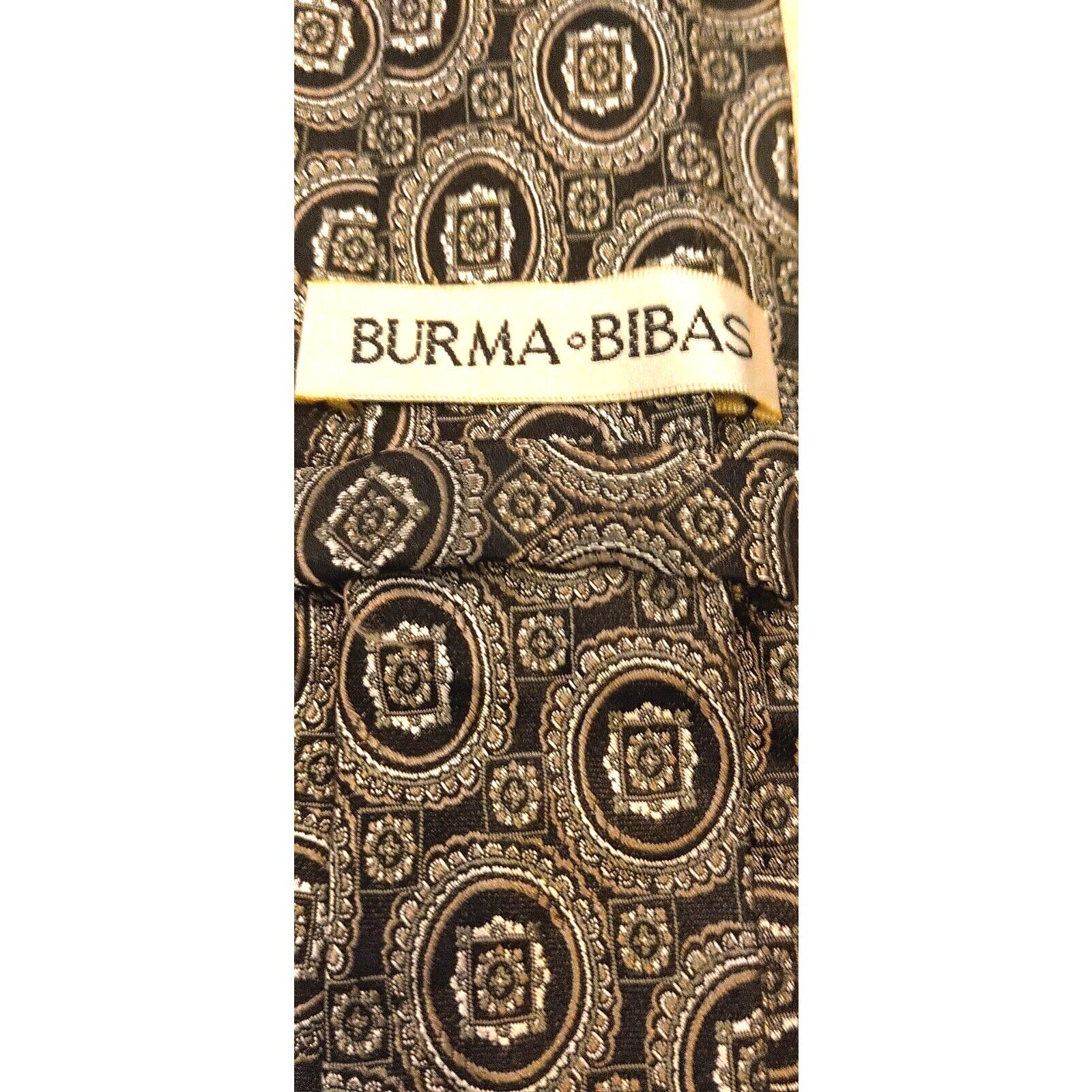 Burma Bibas Burma Bibas Men's Silk 59" Neck Tie Black w/Gold Silver Med. Size ONE SIZE - 4 Thumbnail