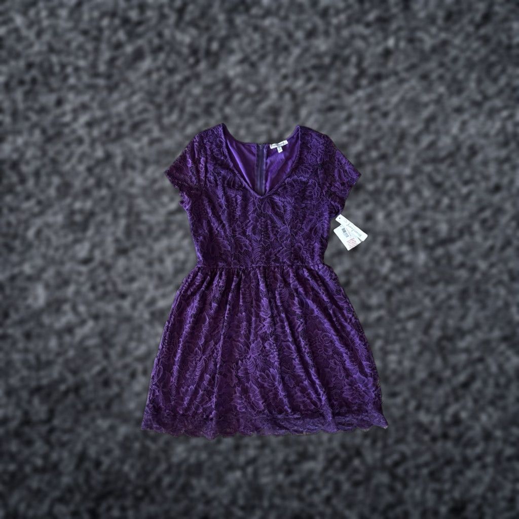 VINTAGE Whimsigoth Y2K Dress Purple Lace V-Neck Lined Nylon Women M NWT  Royal A-Line