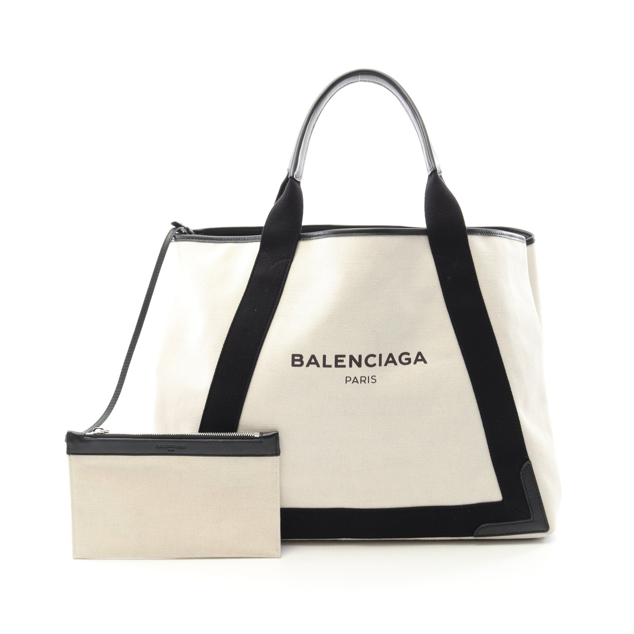 Balenciaga Balenciaga Navy Cabas Hippopotamus M Handbag Tote Bag Canvas Leather Off White Black Size ONE SIZE - 1 Thumbnail