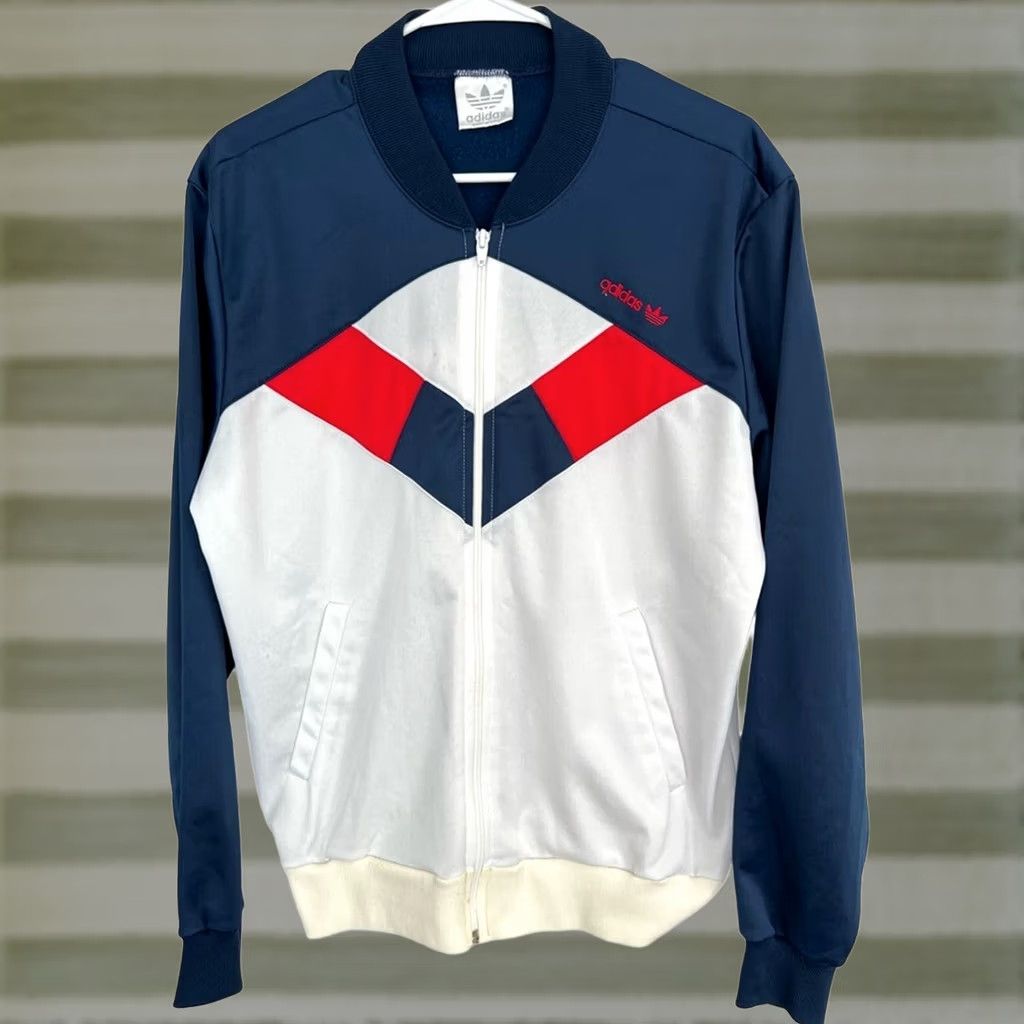 Adidas VINTAGE Adidas Jacket Mens M Blue Red Tracksuit Zip Made In USA Size US 31 - 1 Thumbnail