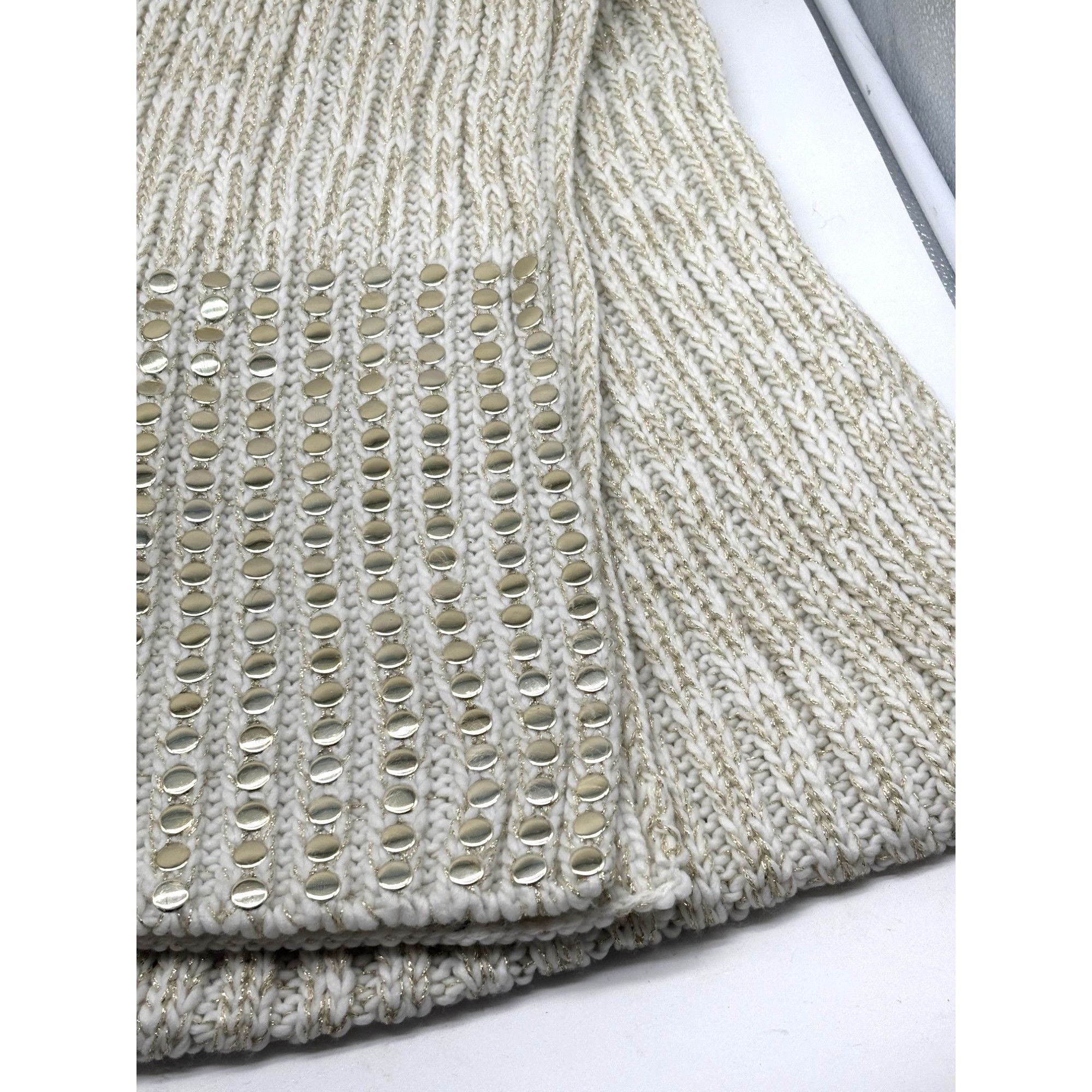 DKNY DKNY Flat-Stud Metallic Rib-Knit Scarf, Ivory/Gold Size ONE SIZE - 6 Thumbnail