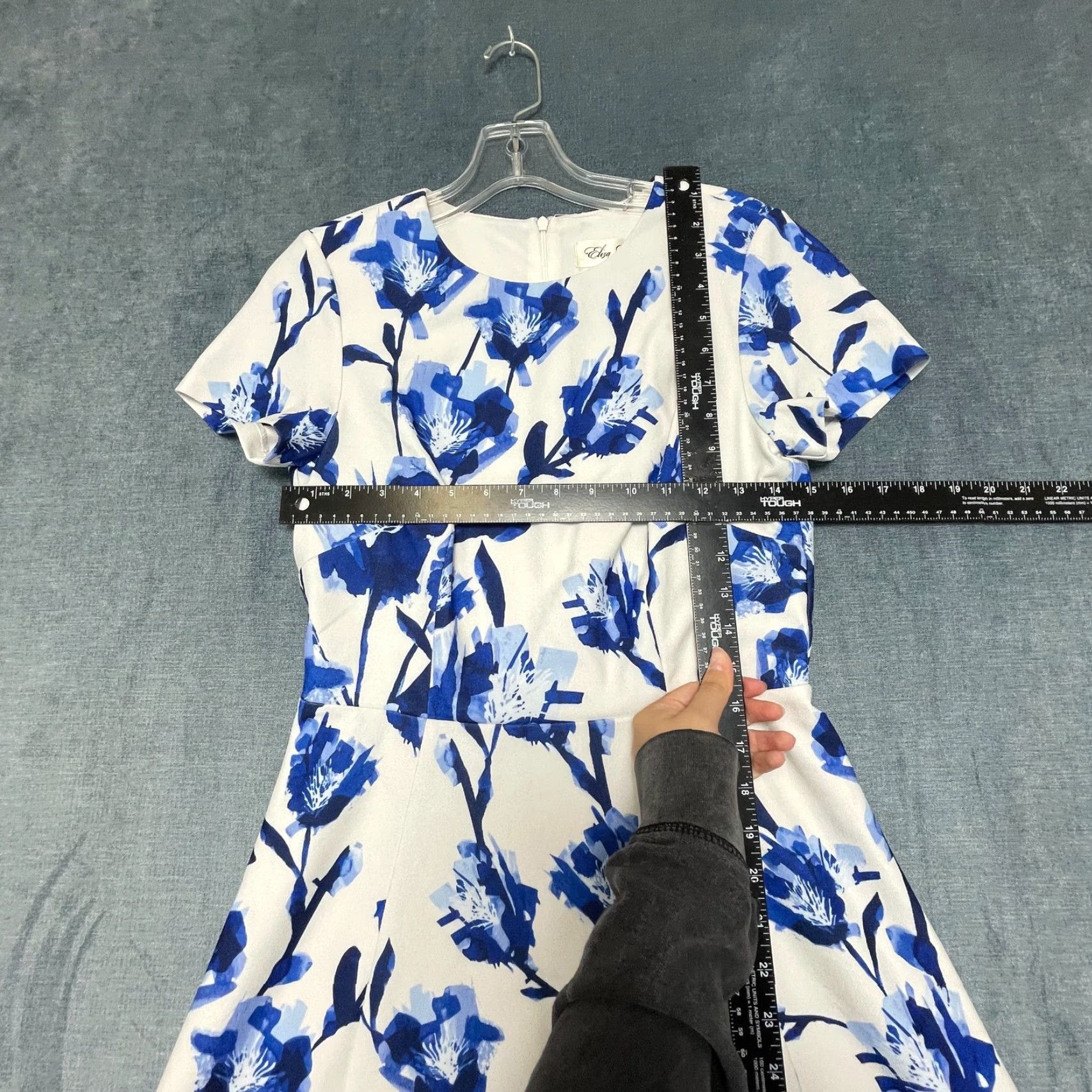 Vintage VINTAGE Eliza J Fit & Flare Soft Dress Womens 6 White Blue Floral Lined Party Wear Size M / US 6-8 / IT 42-44 - 7 Thumbnail