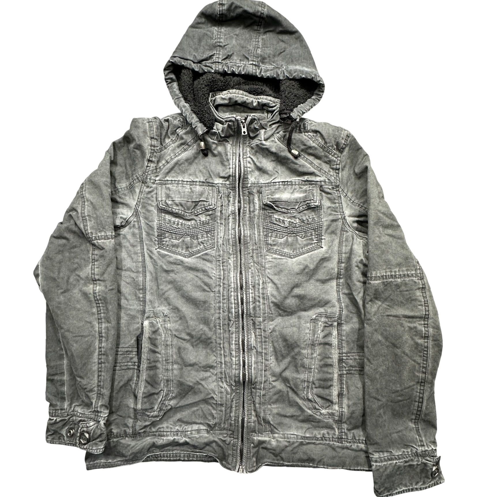 BKE BKE Buckle Slashed Fleece Lined Hooded Jacket Mens Medium Gray Full Zip Pockets Size US M / EU 48-50 / 2 - 2 Thumbnail