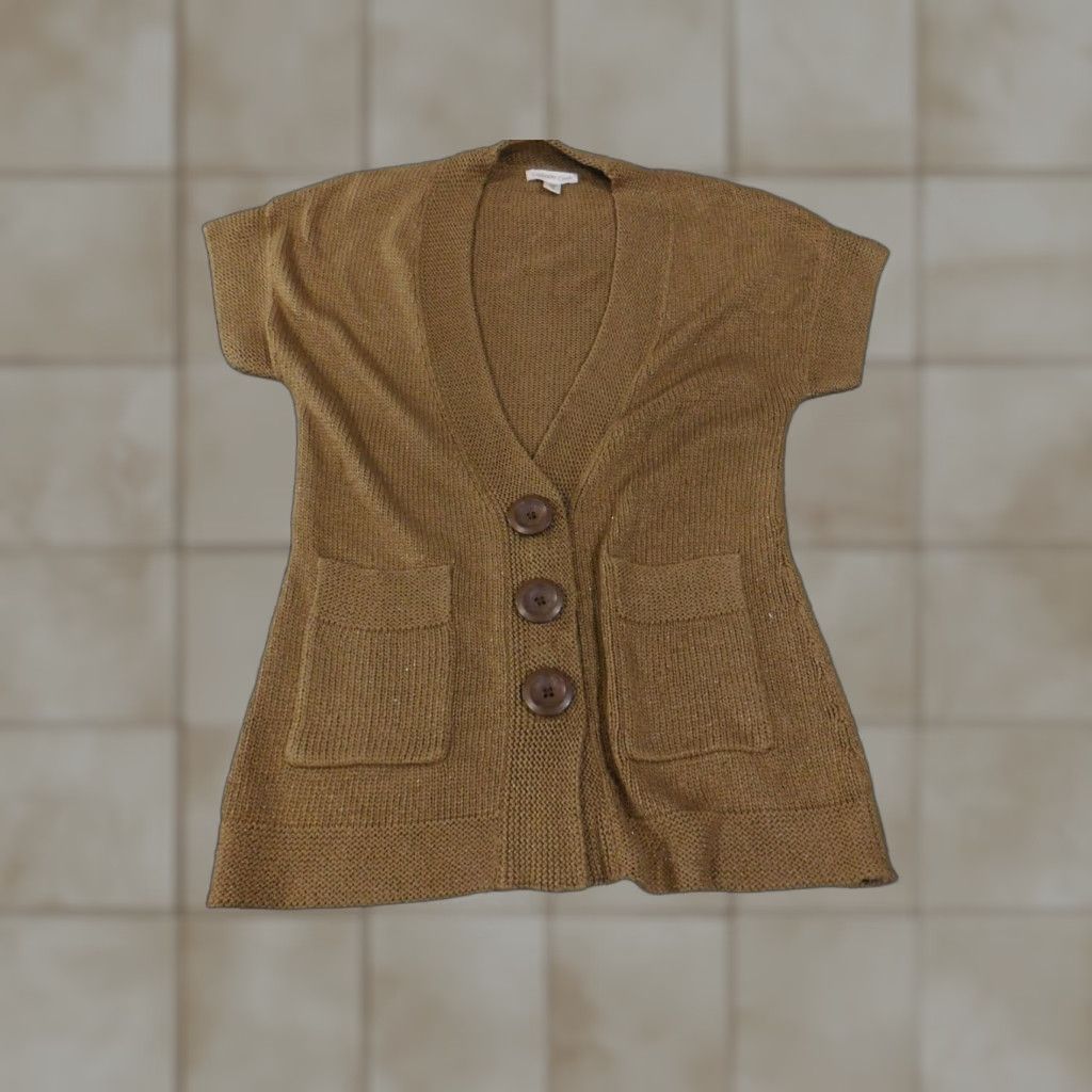 Coldwater Creek Coldwater Creek Sweater Cardigan Womens XS Brown Short Sleeve 3 Button Pockets Knit Lightweight Casual 86% Acrylic 14% Nylon Size XS / US 0-2 / IT 36-38 - 1 Thumbnail