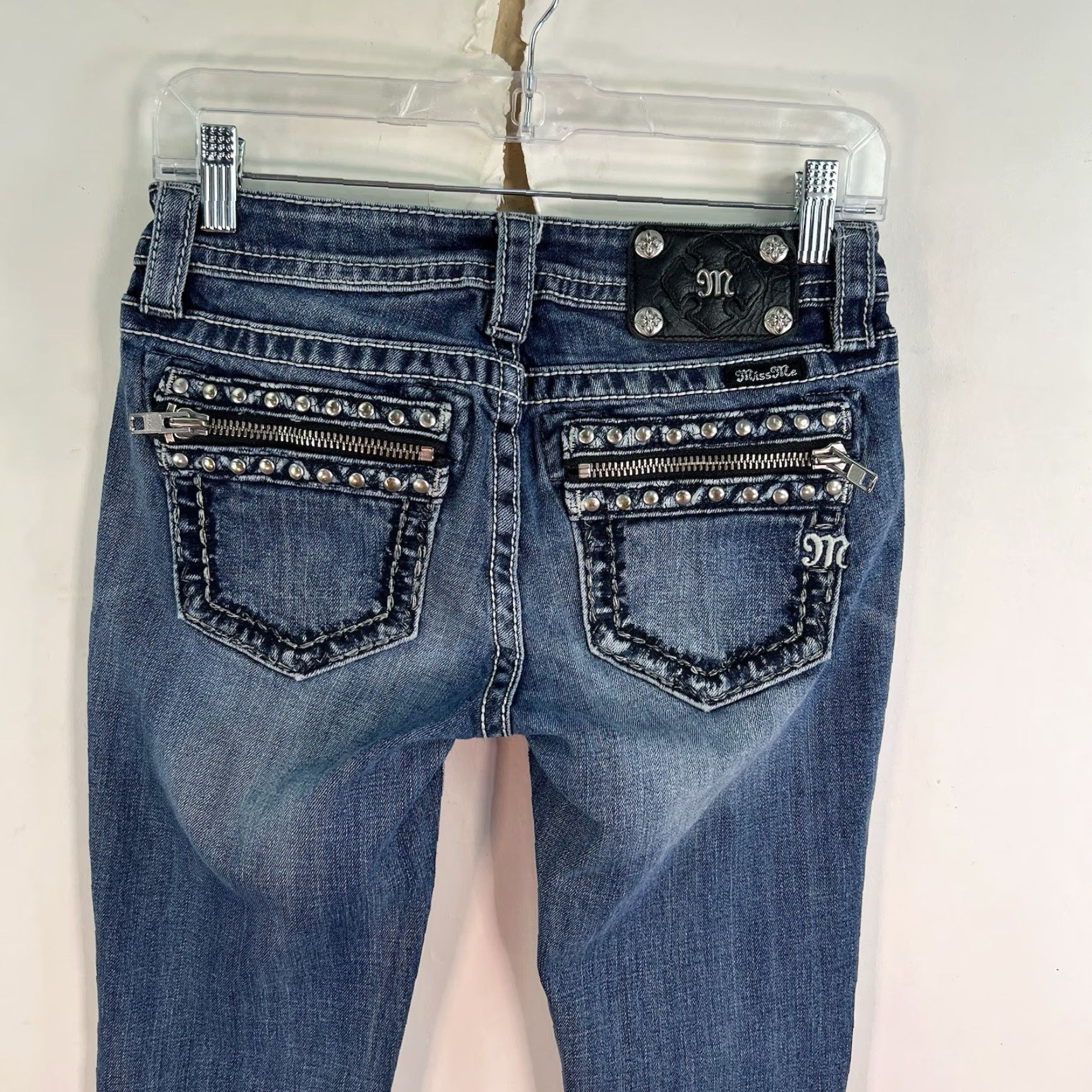 Miss Me Miss Me Midrise Skinny Jeans Women's Size 25 28x31 Blue Distressed Embellished Slim Fit Size 42" / US 20 - 7 Thumbnail