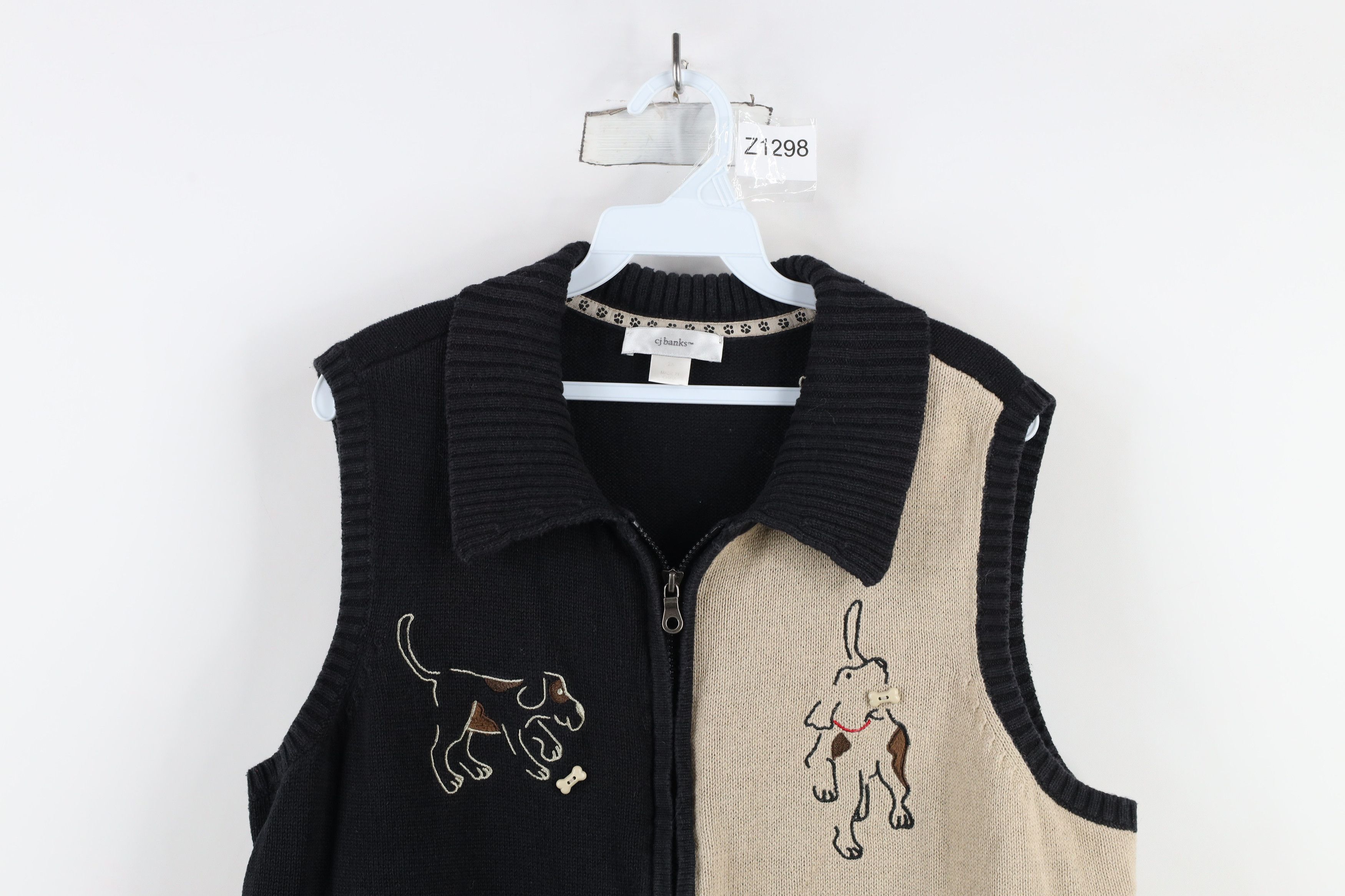 Vintage Vintage 90s Streetwear Dog Puppy Knit Full Zip Sweater Vest Size XXL / US 16-18 / IT 52-54 - 2 Thumbnail