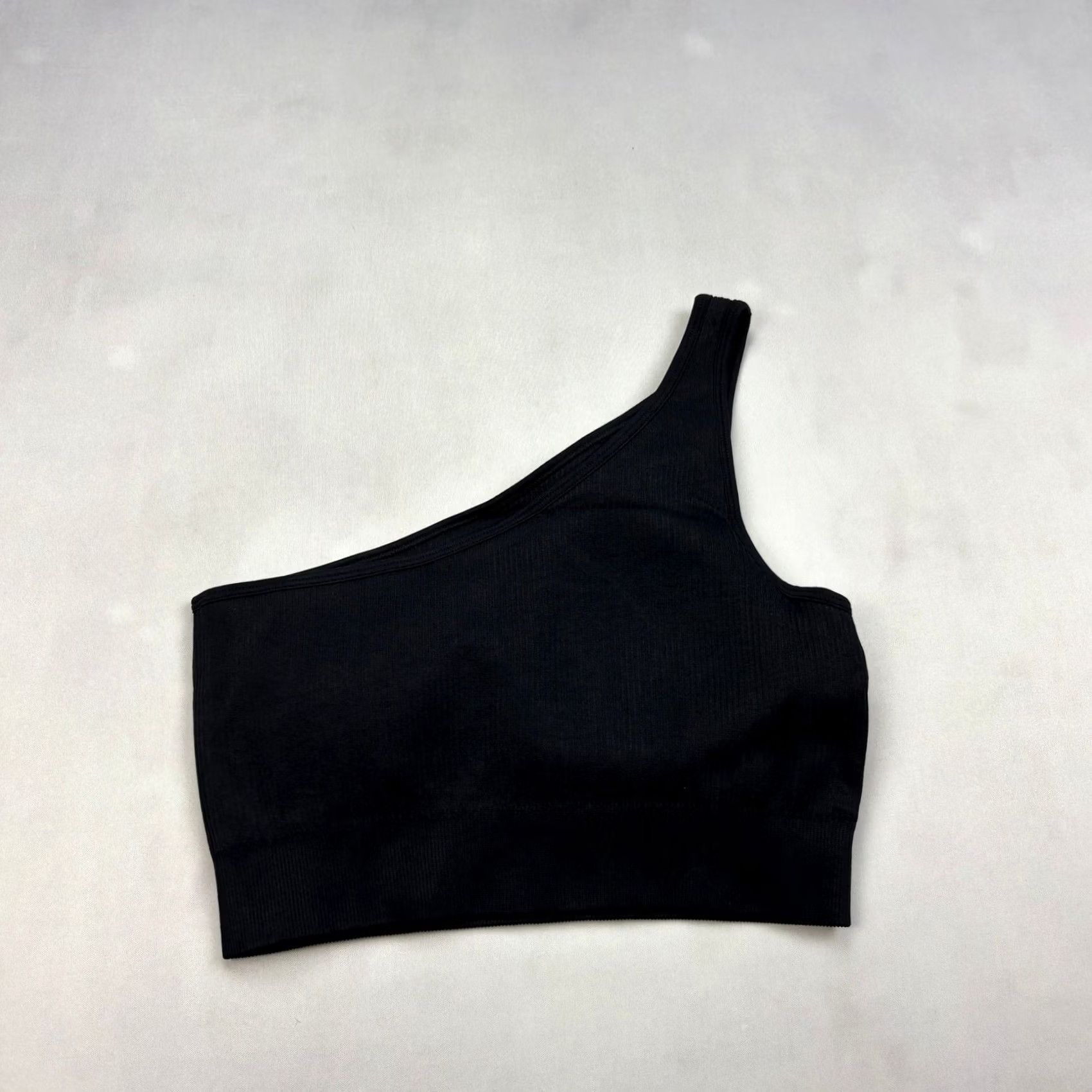 Vintage OQQ Ribbed One Shoulder Tank Top Medium Black Gym Workout Sculpting Yoga Pilates Women Size M / US 6-8 / IT 42-44 - 3 Thumbnail