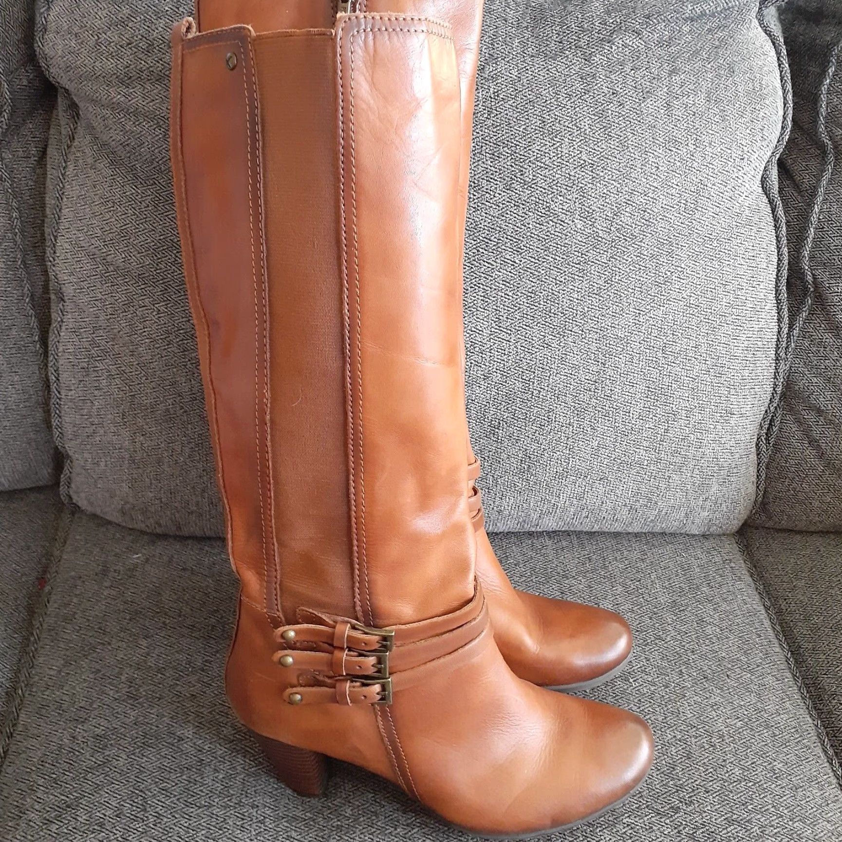 Vintage Pikolinos Boots Knee High Leather Zip Up Western Heel Cone Leather Lining Rubber EU38 US7 Brown Tan Women Vintage No Size 7 Size US 7 / IT 37 - 2 Thumbnail