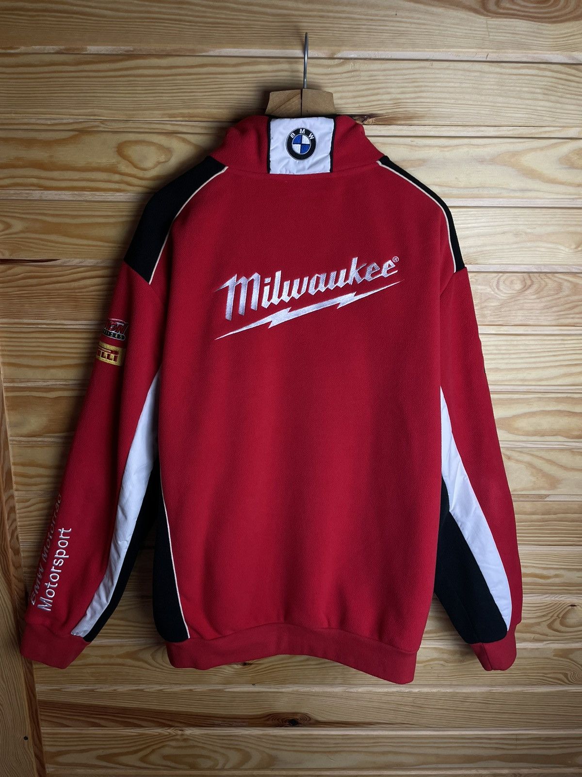 BMW × Vintage BMW Racing Milwaukee Motorrad Fleece Jacket XL Bike Red Warm Size US XL / EU 56 / 4 - 9 Thumbnail