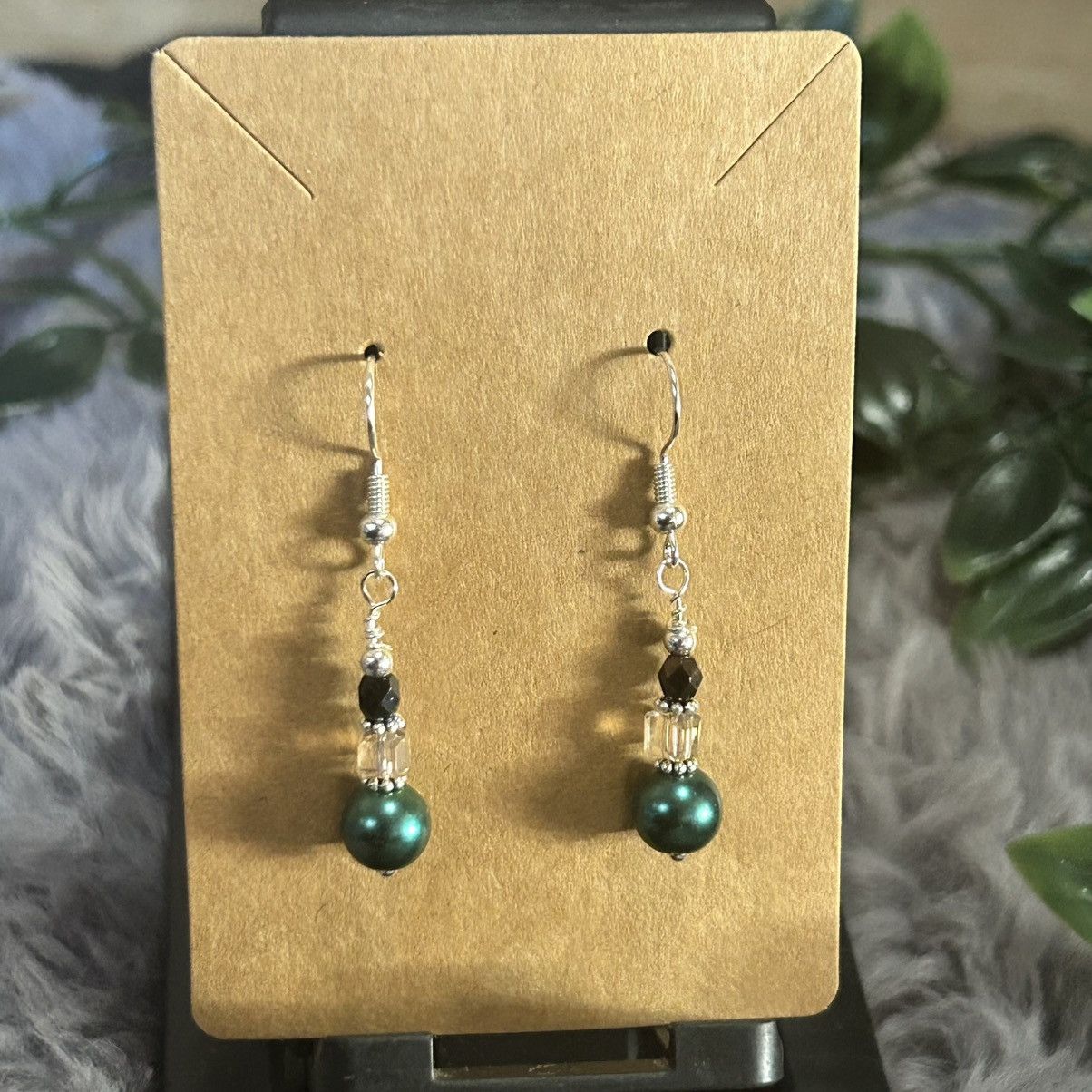 Handmade Handcrafted elegant peacock blue pearl crystal earrings Size ONE SIZE - 2 Thumbnail