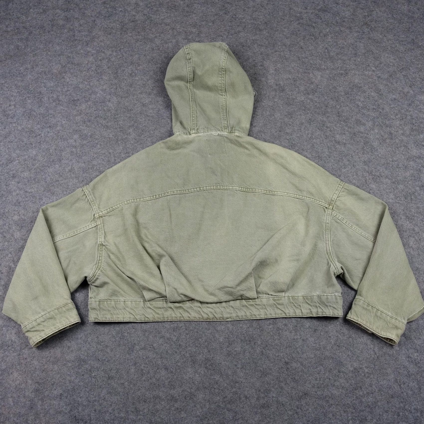Zara VINTAGE Zara Jacket Womens Small Green Hooded Cropped Twill Snap Front Utility Pockets Size S / US 4 / IT 40 - 6 Thumbnail