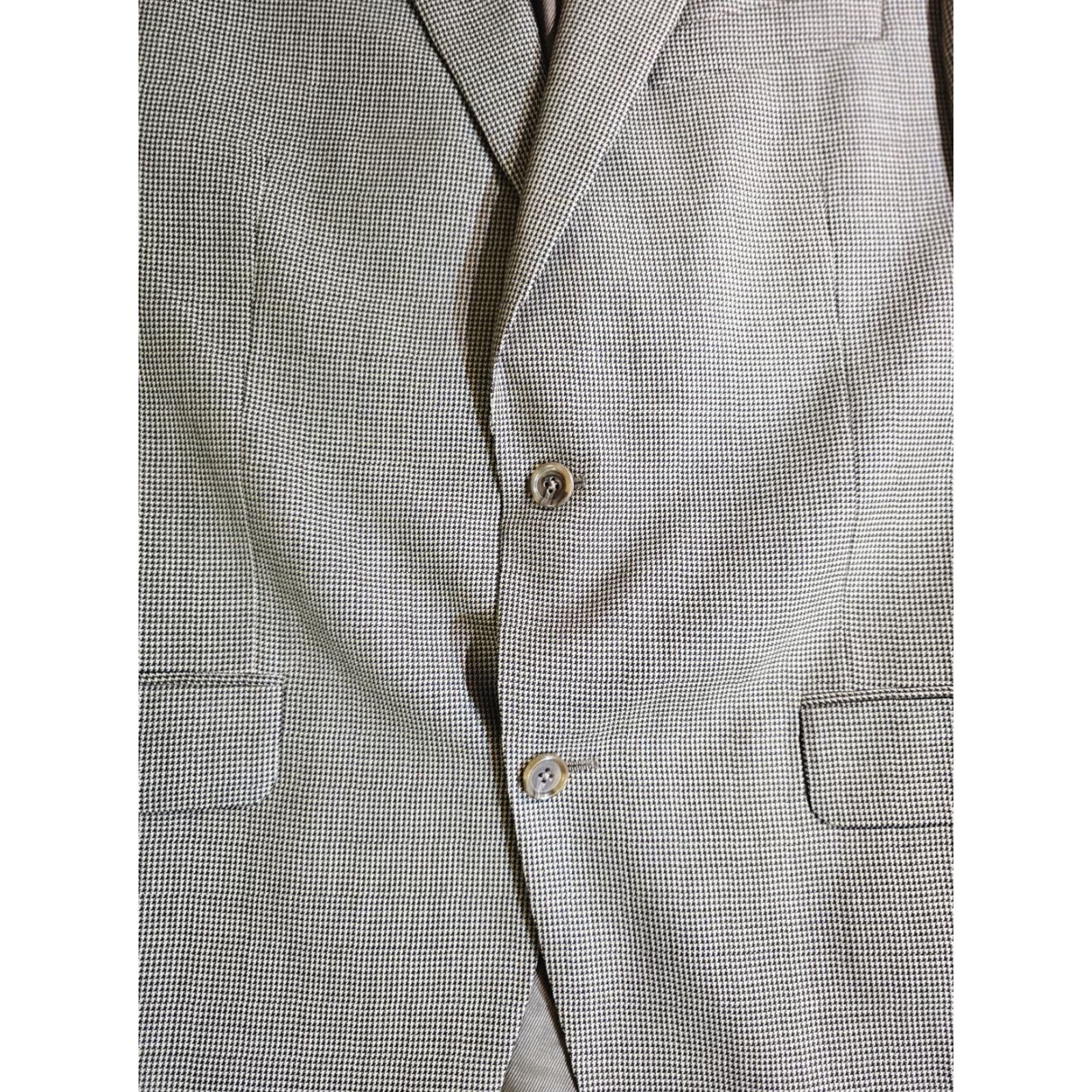 Cremieux Daniel Cremieux Collection Tan Houndstooth Loro Piana 100% Wool Men's Size 40R - Suit, Regular? Size 40R - 5 Thumbnail