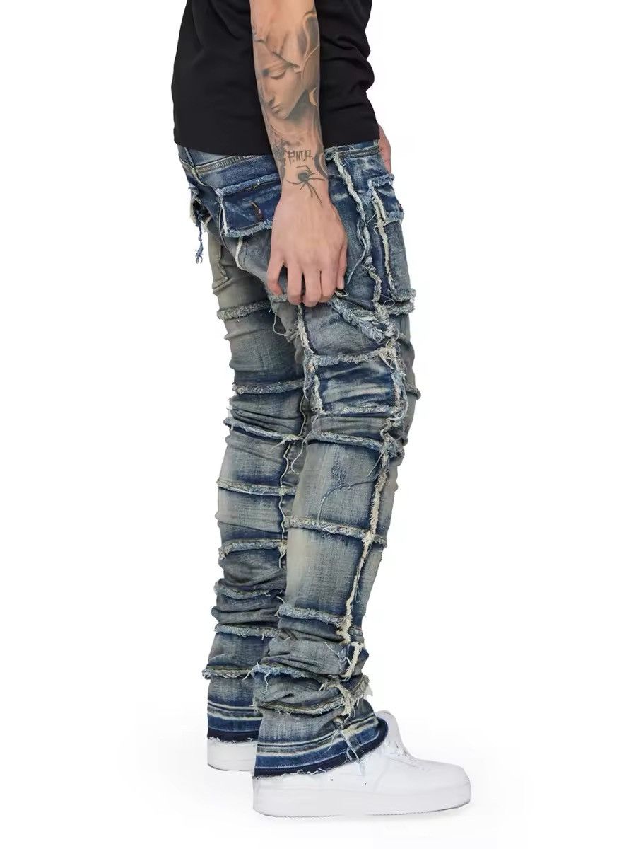 Jean Slim Fit Patchwork Stacked Pockets Jeans Size US 34 / EU 50 - 4 Thumbnail