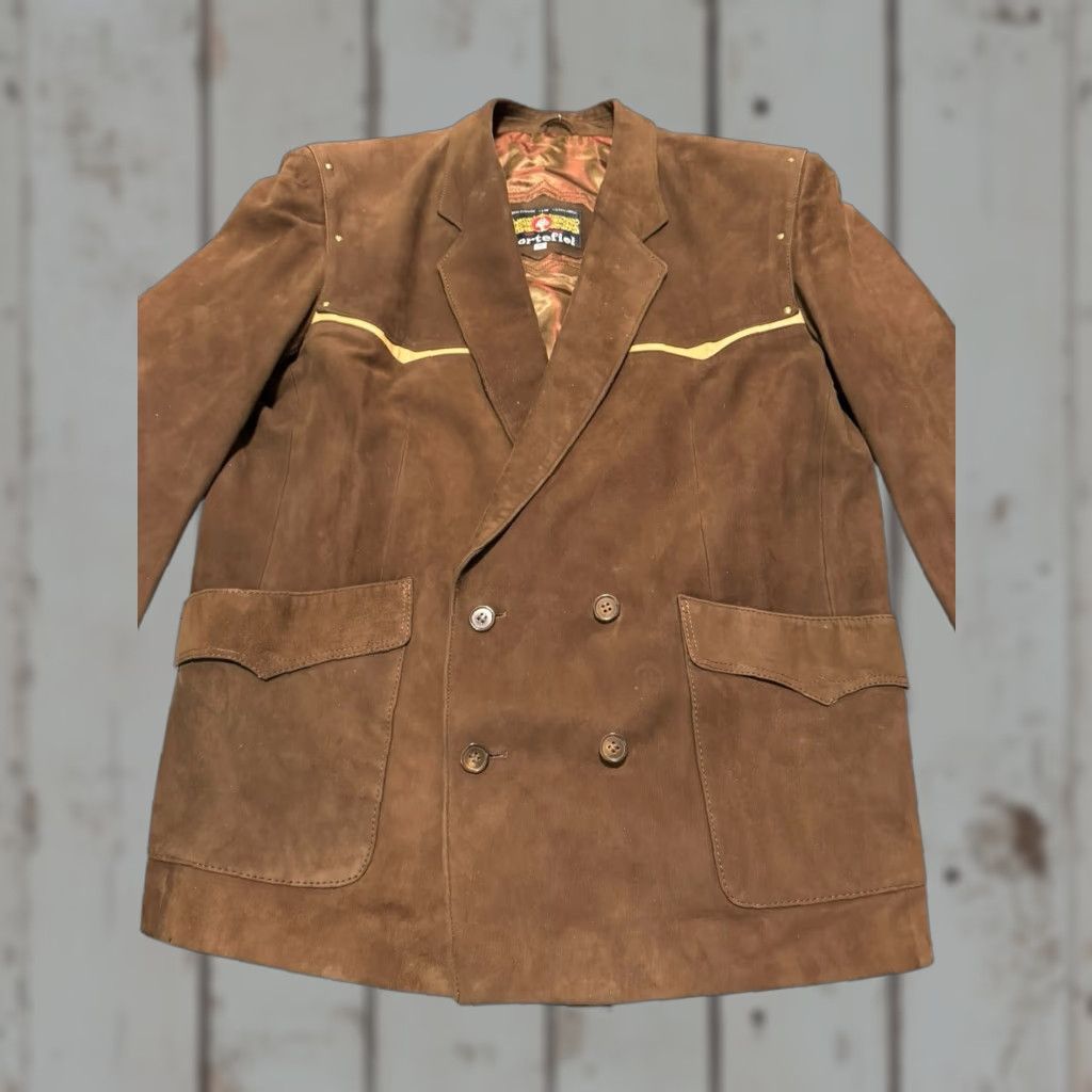 Vintage VINTAGE Cortefiel Spain Men’s Brown Suede Western Double Breasted Blazer Jacket 46 Size 46R - 1 Thumbnail