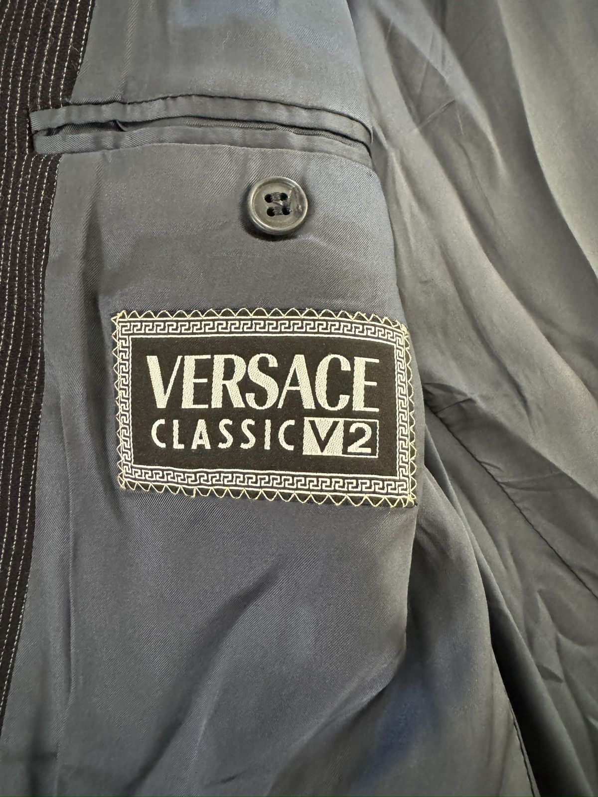 Versace VERSACE CLASSIC V2 Striped DB 6 Button Suit in Black 42R Size 44R - 11 Thumbnail
