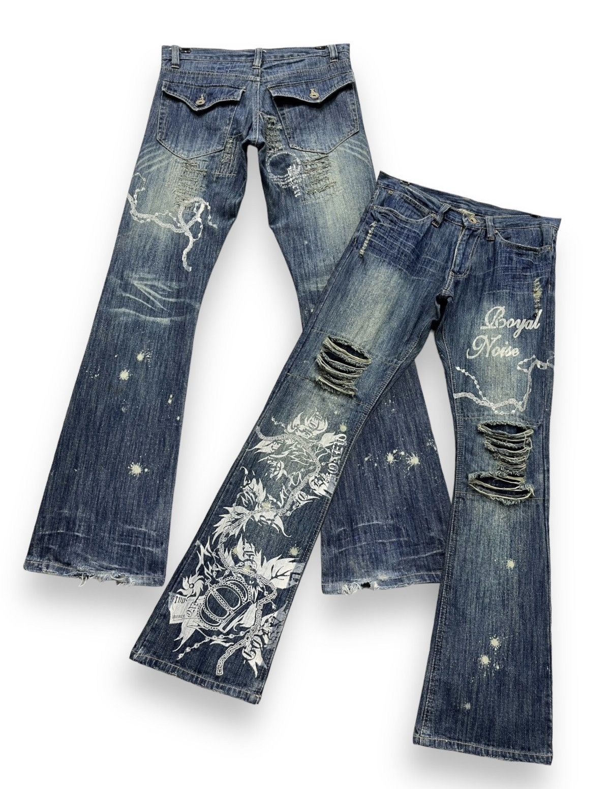 FYE🔥GUMU INTERNATIONAL Punk Ripped Tribal Print Flare Denim