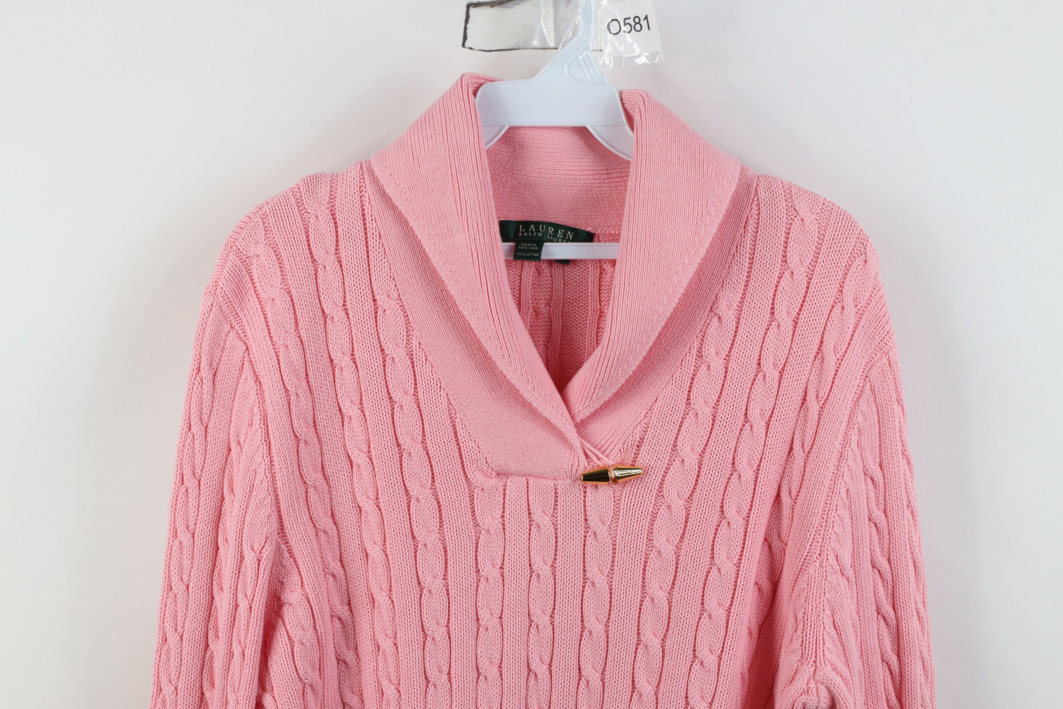 Polo Ralph Lauren Vintage 90s Ralph Lauren Cotton Cable Knit Shawl Sweater Size L / US 10 / IT 46 - 2 Thumbnail