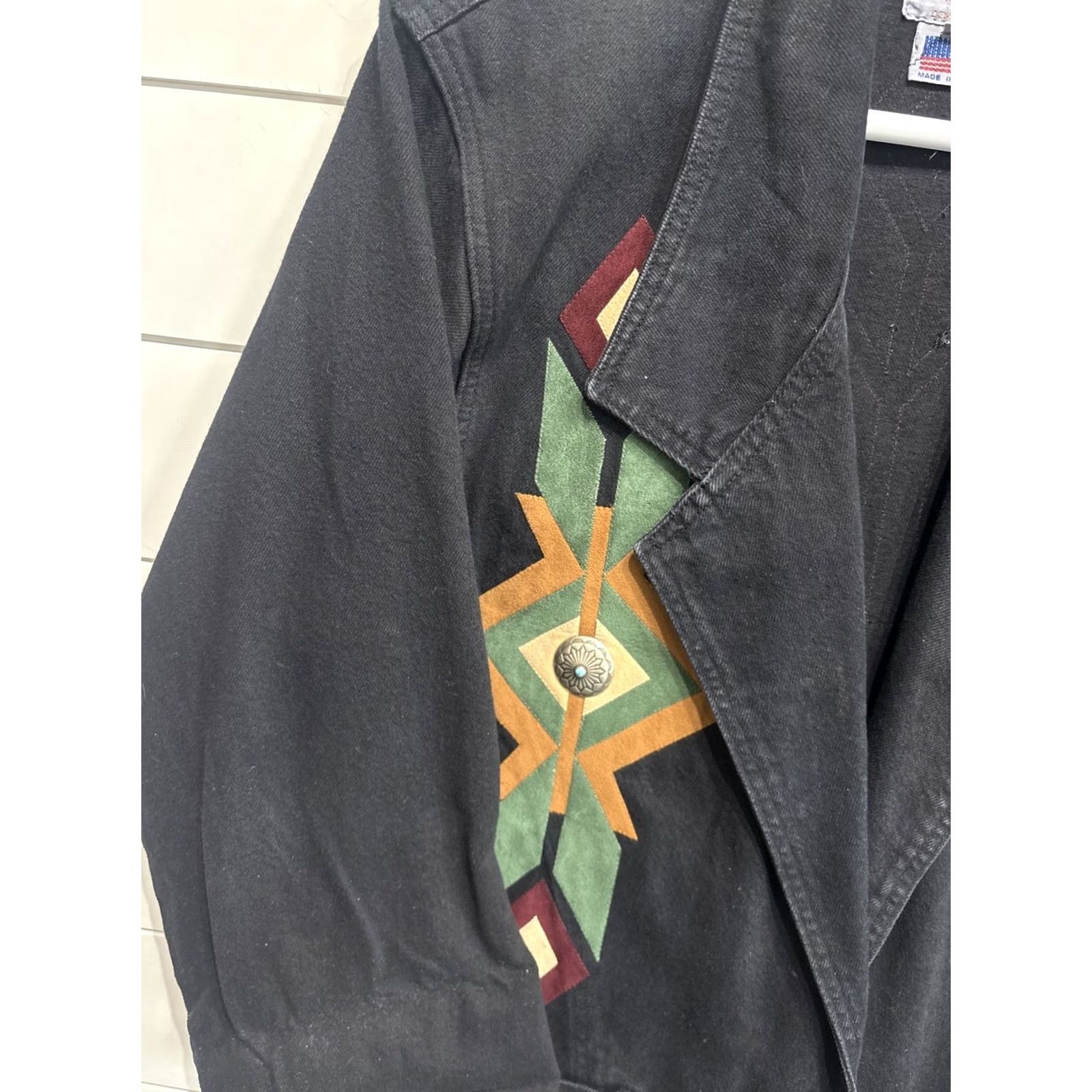 Vintage VINTAGE Sundance Denim Longline Aztec Print Western Coat Boho Chore Size Large Size L / US 10 / IT 46 - 2 Thumbnail