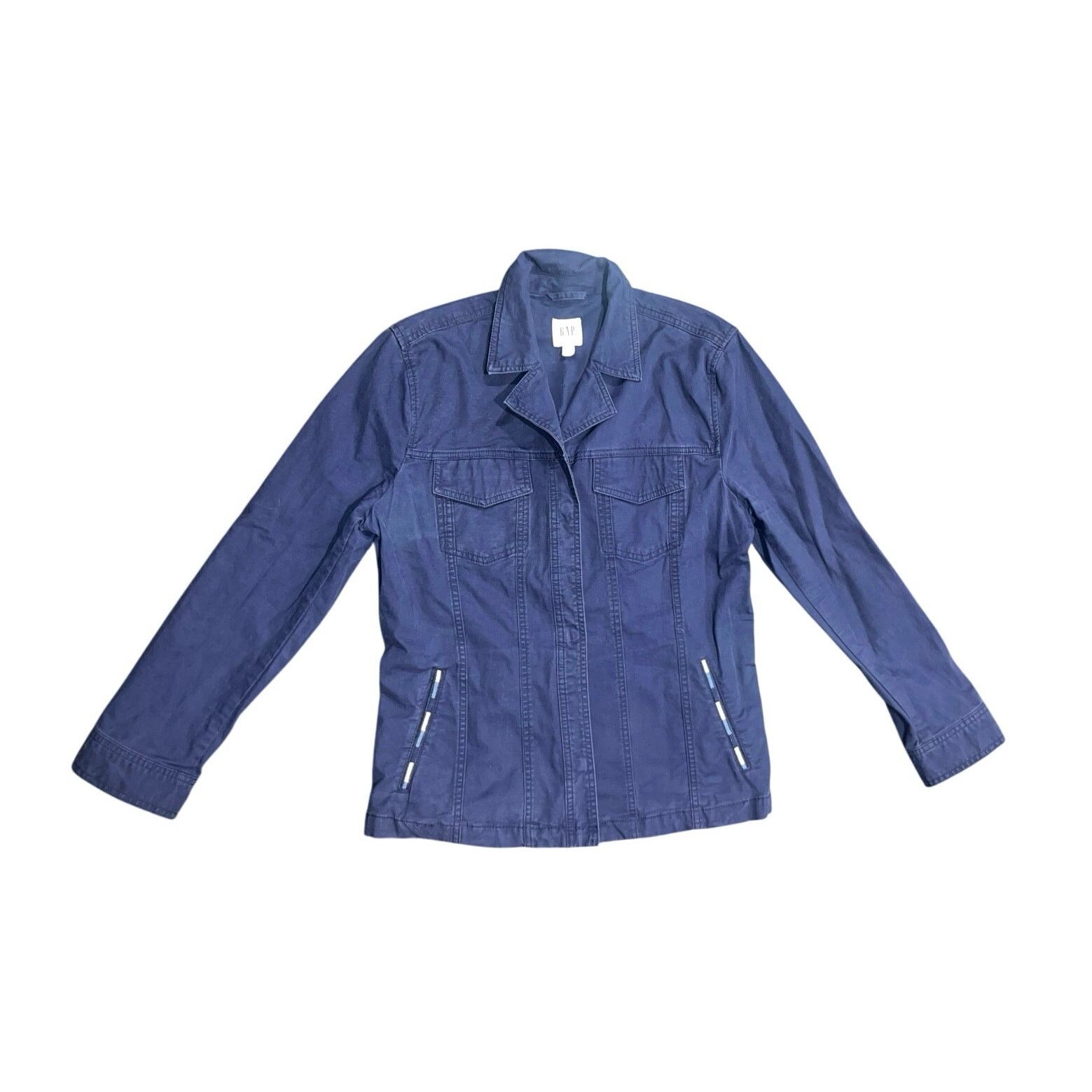 Gap Snap Front Navy Canvas Pocket Style Jacket Blazer Preppy Size L / US 10 / IT 46 - 1 Thumbnail