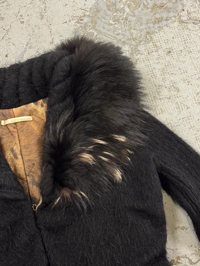 Roberto Cavalli 2000s Roberto Cavalli Black Wool Quilted Fox Fur Collar Cardigan Size L / US 10 / IT 46 - 11 Thumbnail
