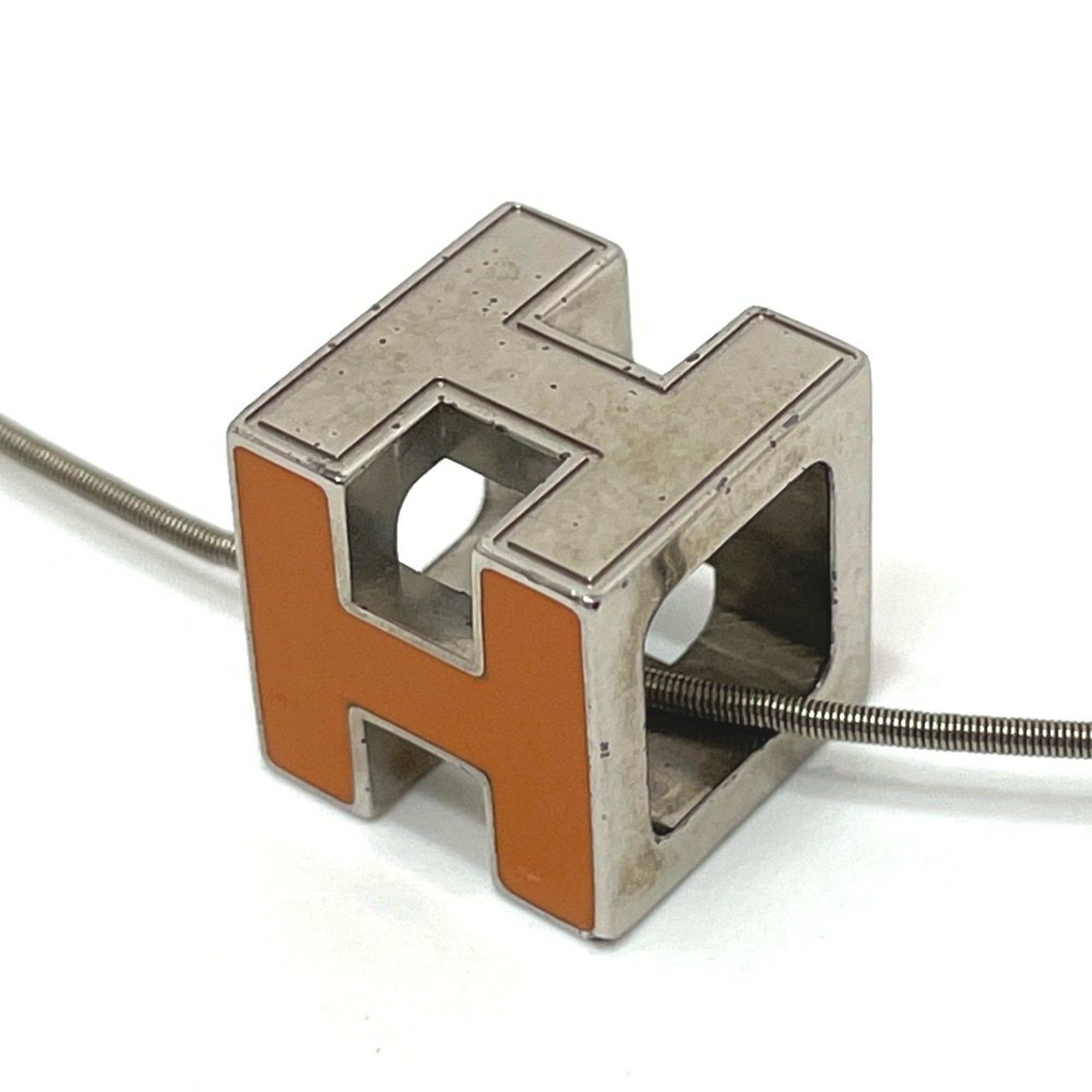 HERMES H Cube Cartier d'Ache Necklace in Metal Orange and Silver Women's