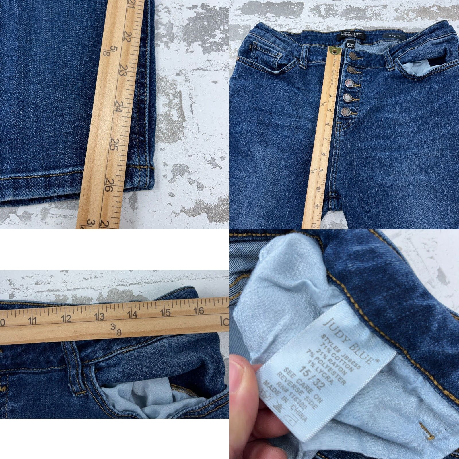 Vintage Judy Blue Jeans Women 15 32 Skinny Fit Dark Wash Faded Distressed-Free Stretch Button Fly Denim Pants Jeans Blue 5-Pocket Style Regular Waist Womens Size 36" / US 14 / IT 50 - 8 Thumbnail