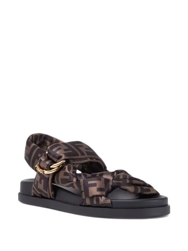 Fendi os11x0526 FF Satin Sandals in Brown Size US 10 / IT 40 - 4 Thumbnail