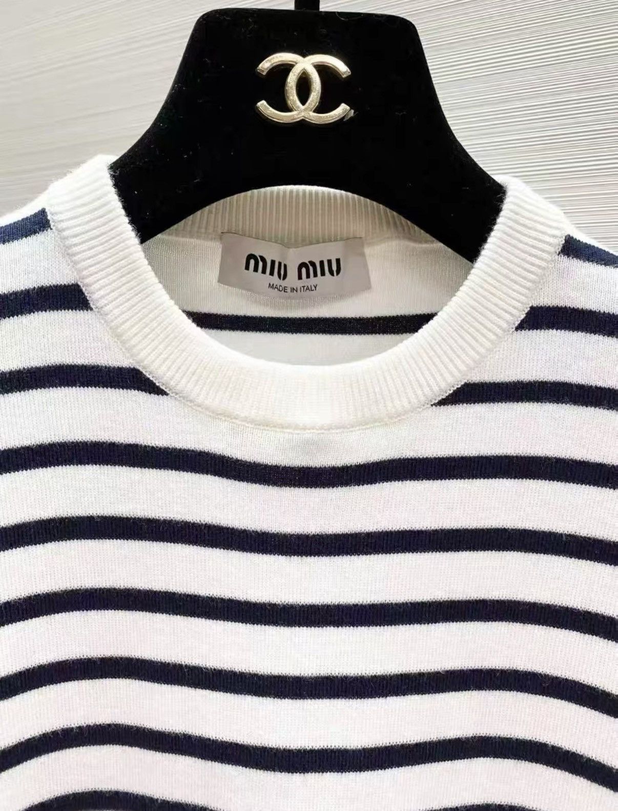 Miu Miu Miu Miu Classic Striped Short Sleeve Knit Top J33 Size XS / US 0-2 / IT 36-38 - 2 Thumbnail