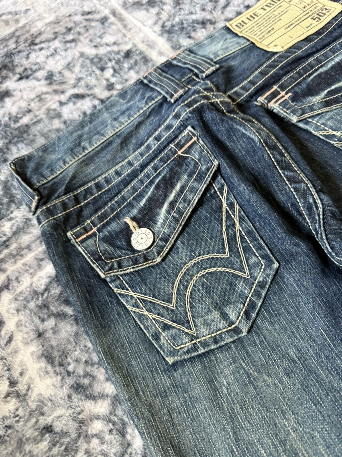Edwin × Japanese Brand × Vintage Edwin 503 Blue Trip Flared Wide Leg Cropped Jeans Size 30" / US 8 / IT 44 - 19 Thumbnail