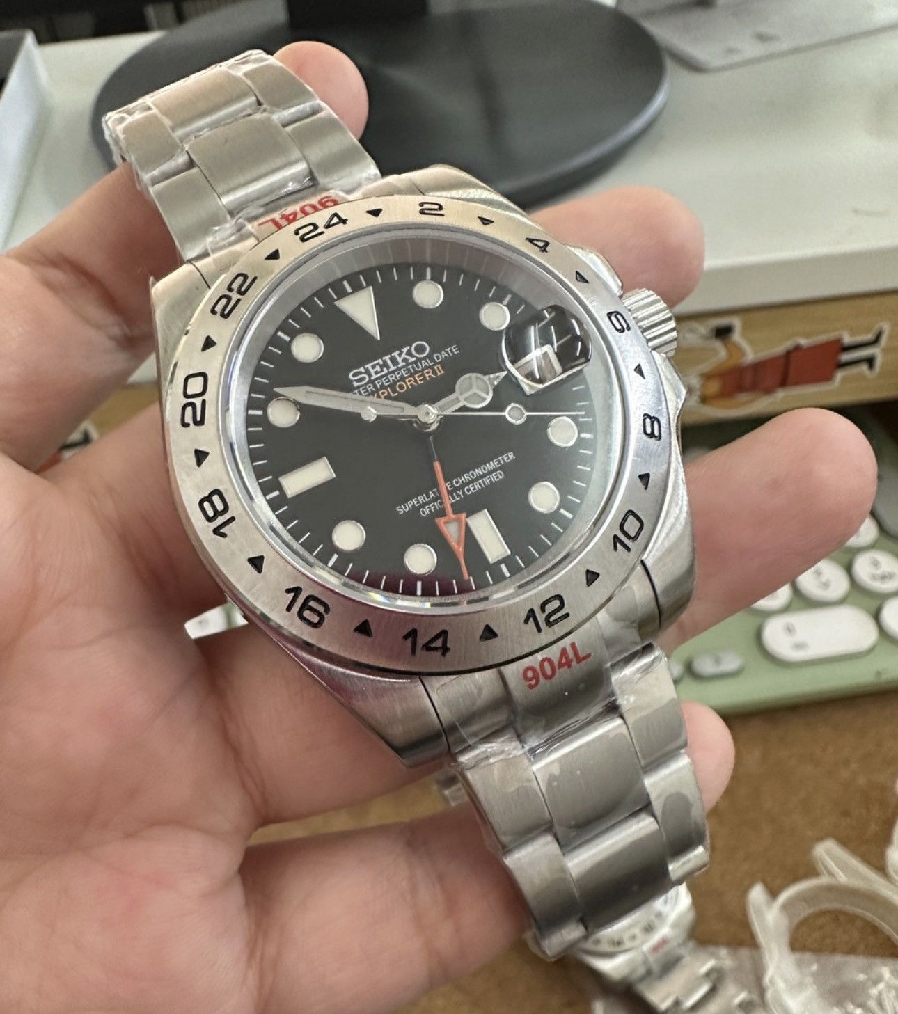 Japanese Brand Seiko Mod Explorer 2 Black Dial Steel Watch NH34 41mm Size ONE SIZE - 2 Thumbnail