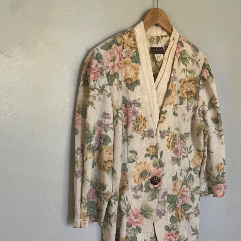 Designer Tina Barrie Floral Vintage Blazer Size M / US 6-8 / IT 42-44 - 2 Thumbnail