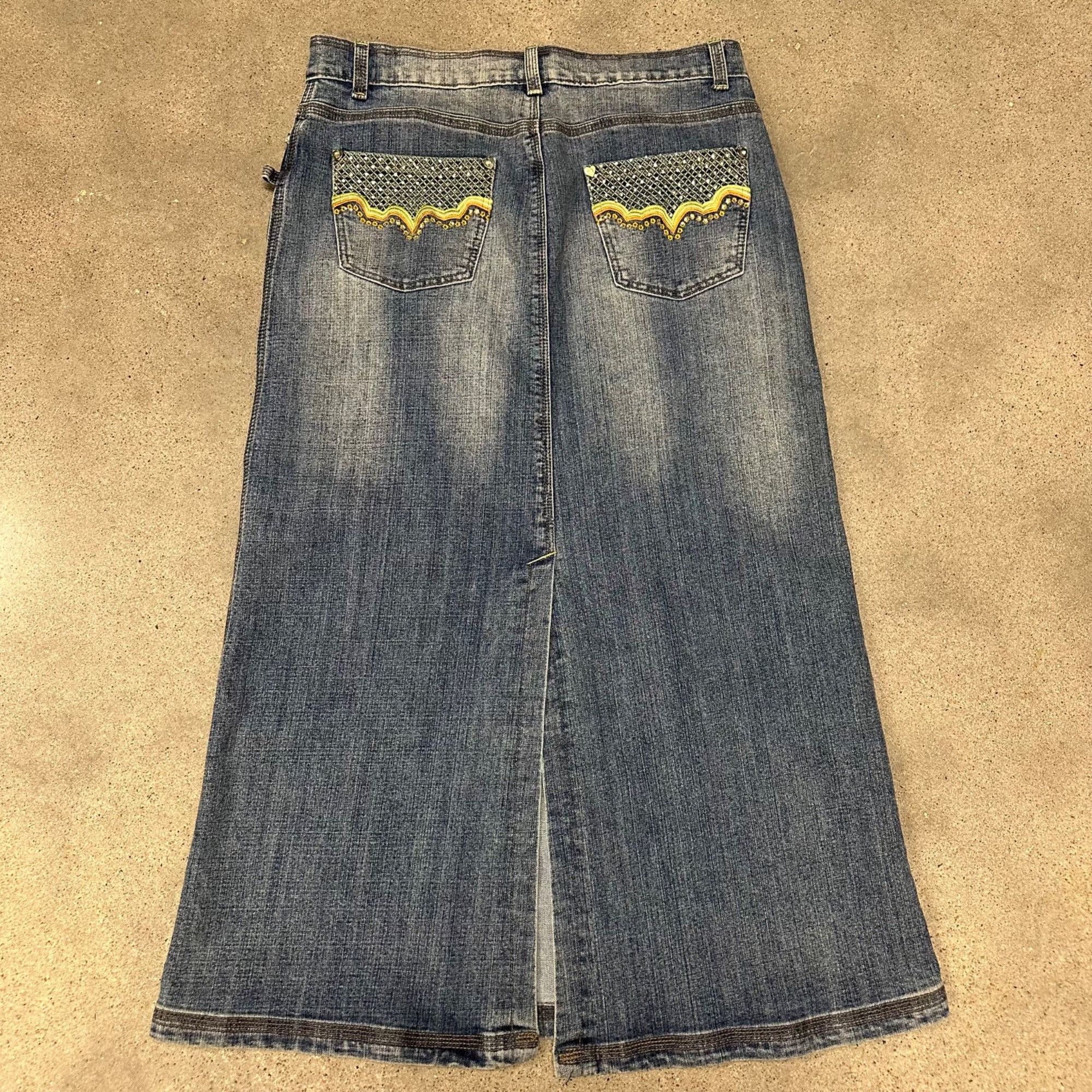 Vintage Vintage Y2K JouJou Denim Jean Maxi Skirt Size 33" - 3 Thumbnail