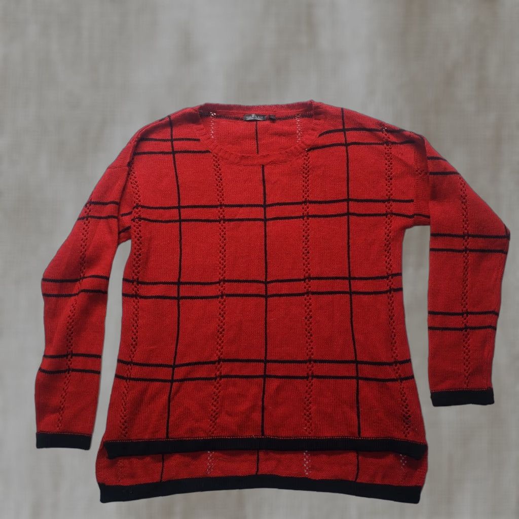 Vintage Hannah Red Knit Sweater Pullover Long Sleeve Women L Adult Bell Sleeve Round Neck Casual Knit Style Pullover Winter Fall Size L / US 10 / IT 46 - 1 Thumbnail