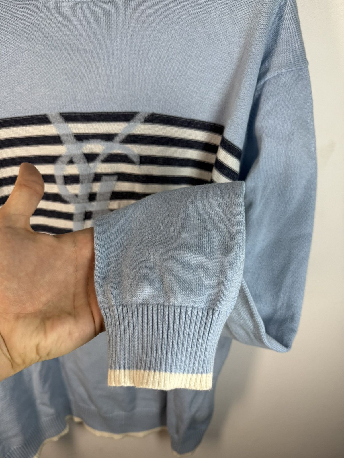 Yves Saint Laurent Blue YSL Sweater Knit Light Big Logo Size US L / EU 52-54 / 3 - 7 Thumbnail