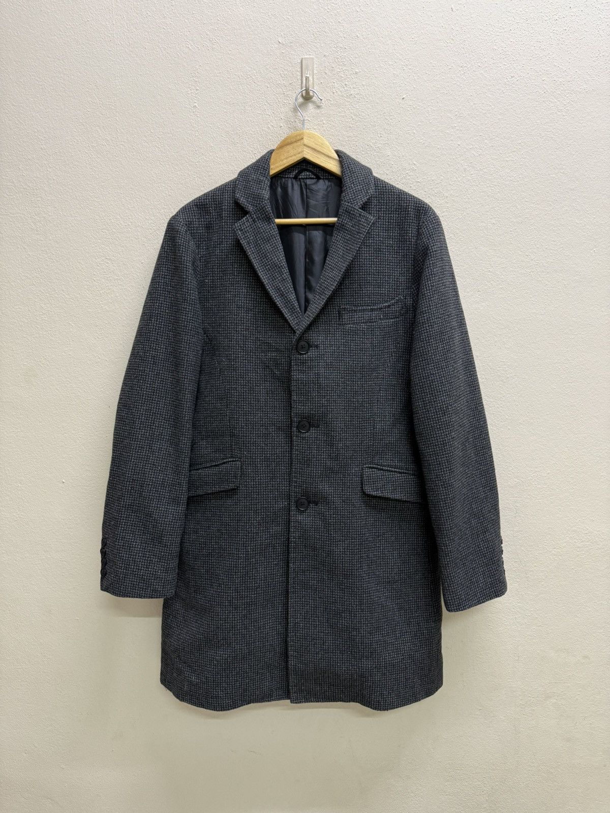 Tete Homme TETE HOMME GREY HOUNDSTOOTH WOOL OVERCOAT JACKET Size US M / EU 48-50 / 2 - 20 Thumbnail