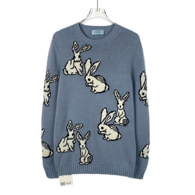 Prada Prada Blue rabbit pattern inlaid wool knitted sweater 2501- Size US XXS / EU 40 - 1 Thumbnail