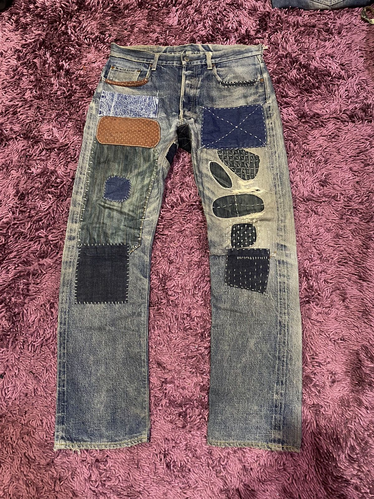 image of Vintage Sashiko Boro Patchwork Jeans Selvedge in Blue, Men's (Size 33)