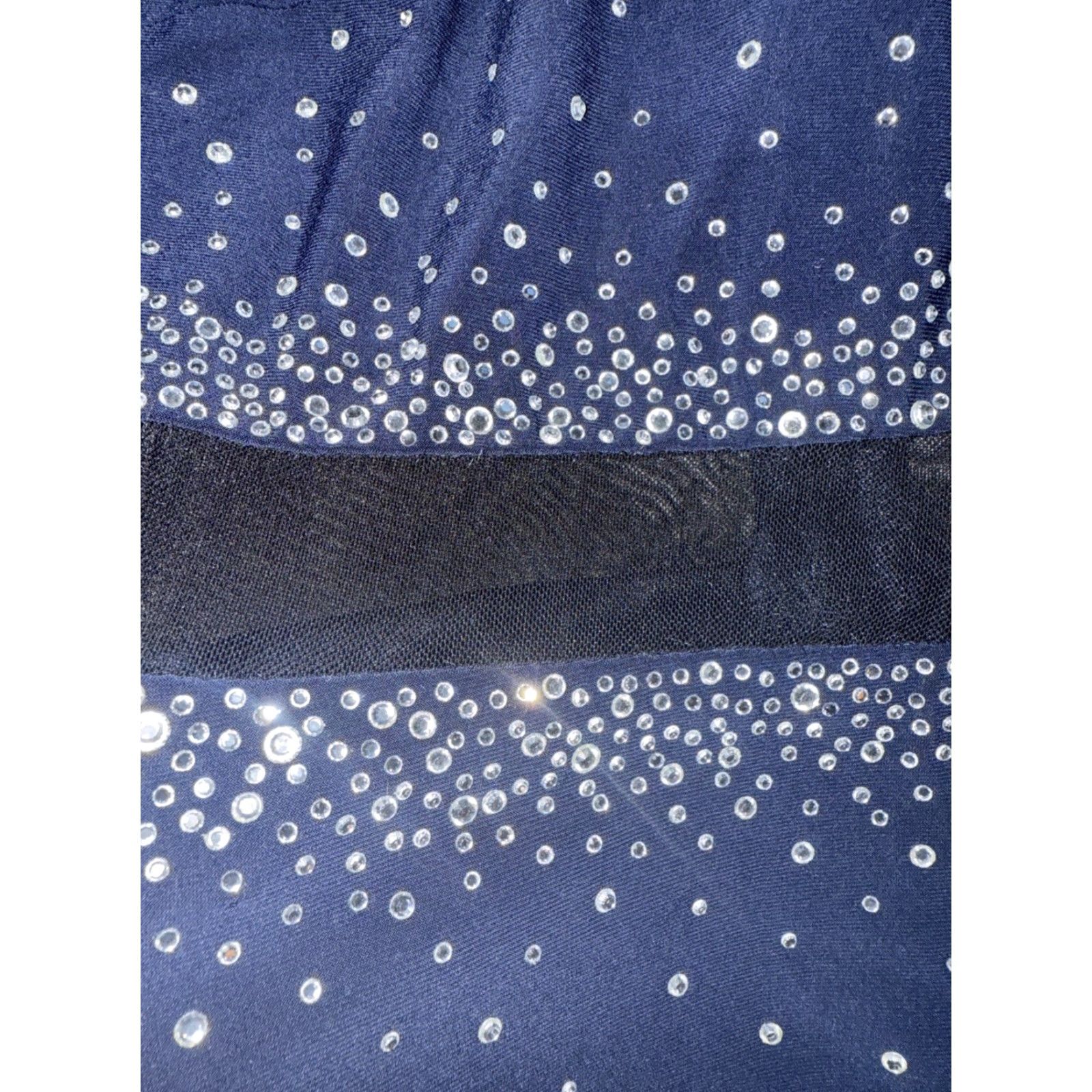 Vintage Jodi Kristopher Formal Dress Navy Blue Rhinestones Long Sleeves Women’s Size 1 Midi A-Line Mock Neck Party/Cocktail Wedding Size XS / US 0-2 / IT 36-38 - 4 Thumbnail