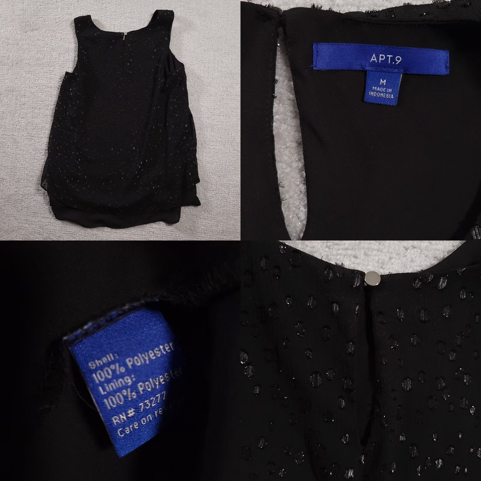 Apt. 9 Apt 9 Blouse Shirt Women's Medium Black Sleeveless Lined Textured Polyester Size M / US 6-8 / IT 42-44 - 8 Thumbnail