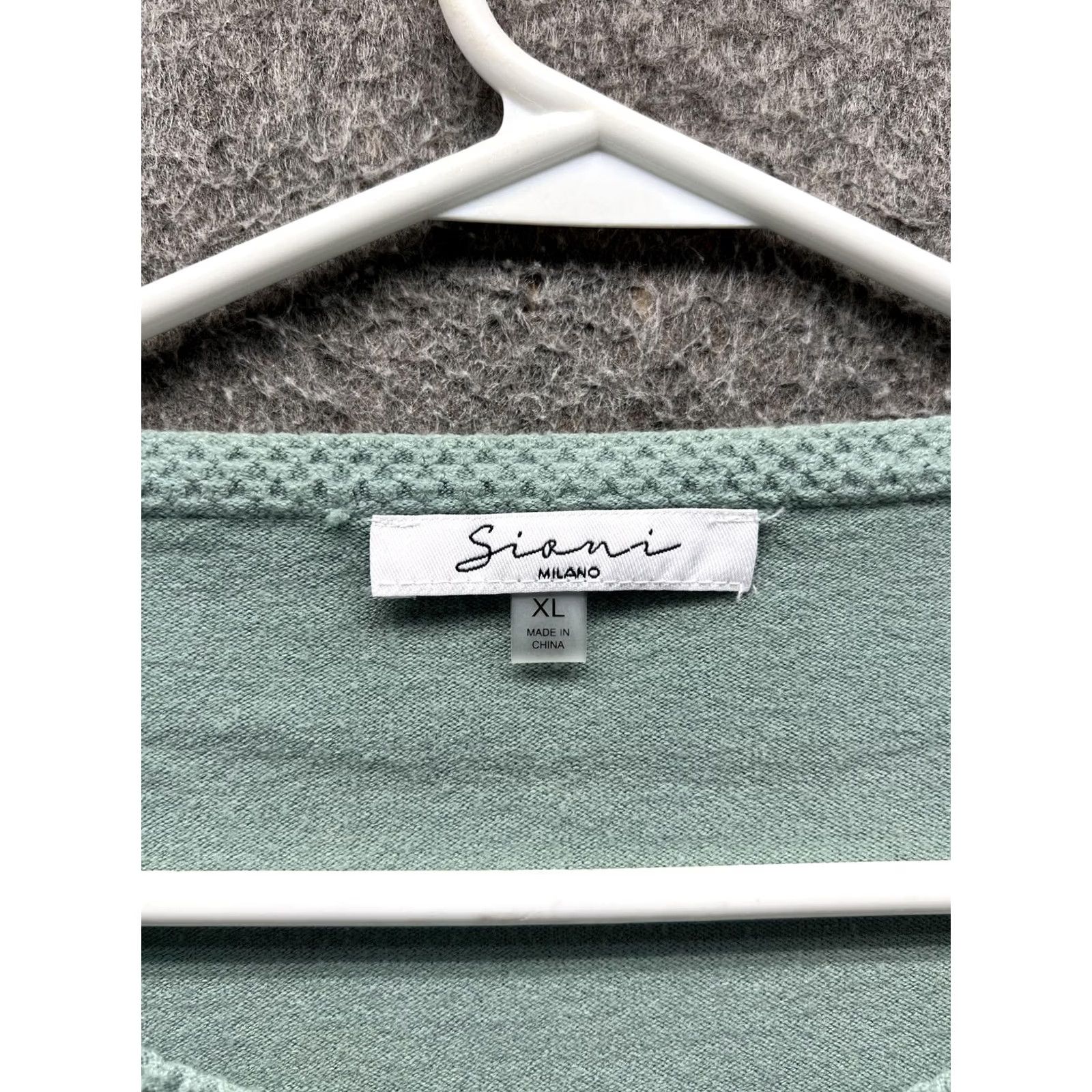 Vintage Sioni Sweater Womens XL Green Scoop Neck Sheer Balloon Sleeve Knit Pullover Size XL / US 12-14 / IT 48-50 - 2 Thumbnail