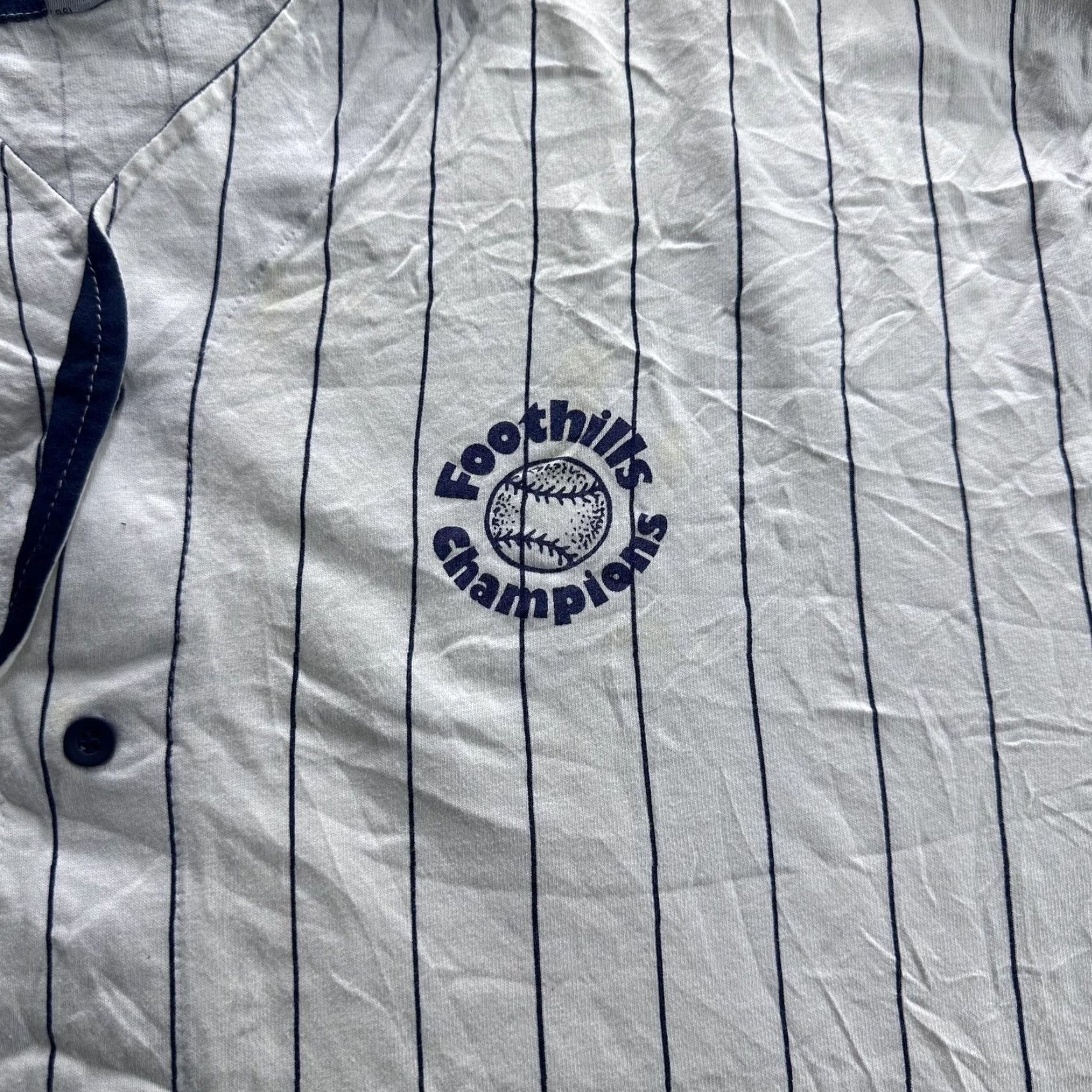 Vintage BADGER SPORT Baseball Jersey Mens 2XL White Navy Pinstripe Short Sleeve V-Neck Made in USA Size US XXL / EU 58 / 5 - 2 Thumbnail
