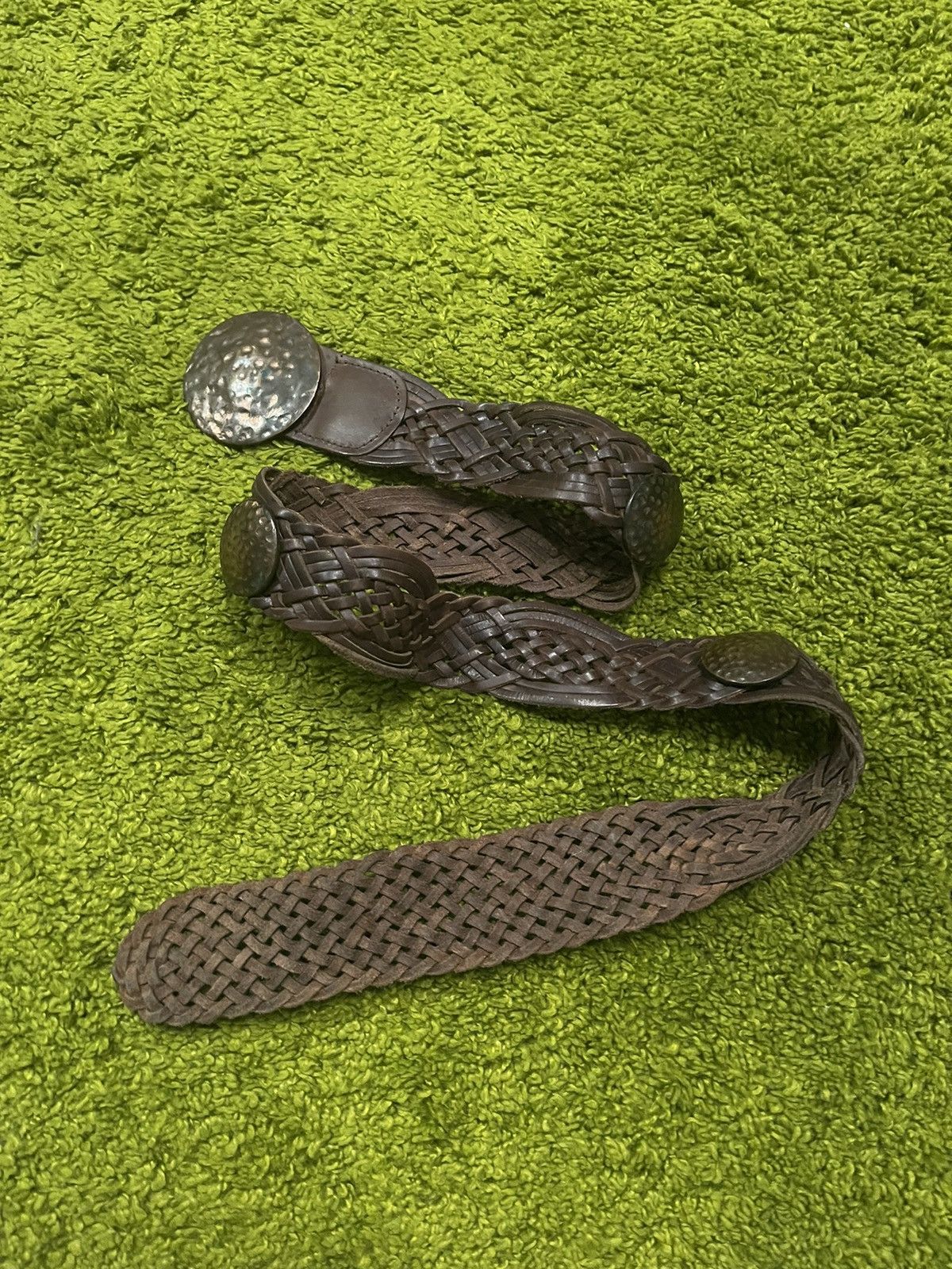 Cowboy Equipment × Genuine Leather × Vintage Western cowboy style real leather braided pleated belt Size 34 - 5 Thumbnail
