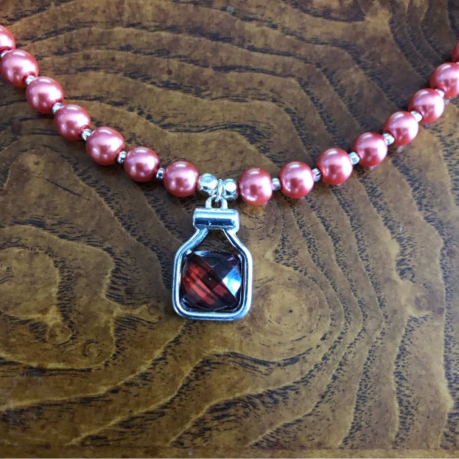 Handmade Handcrafted repurpose antique rose stone Pearl necklace Size ONE SIZE - 8 Thumbnail