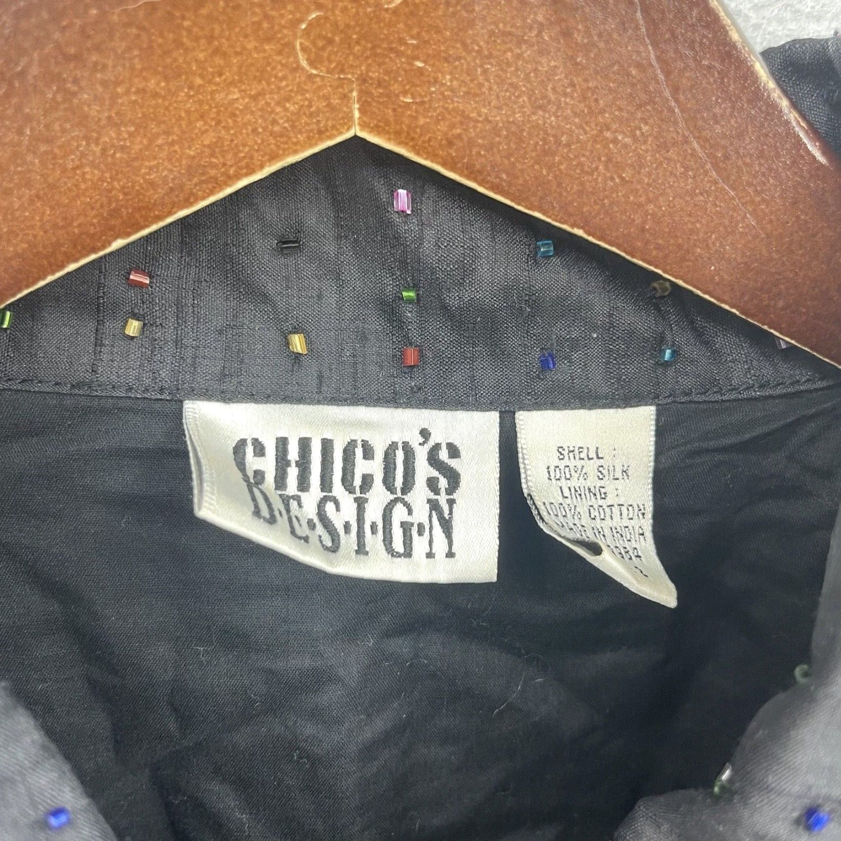 Vintage CHICO'S Blouse Shirt Womens Large Black Beaded Silk 90s Designer Lagenlook Vintage, Long Sleeve, Collared, Dry Clean Only, Regular Fit, Adult Women Size L / US 10 / IT 46 - 5 Thumbnail
