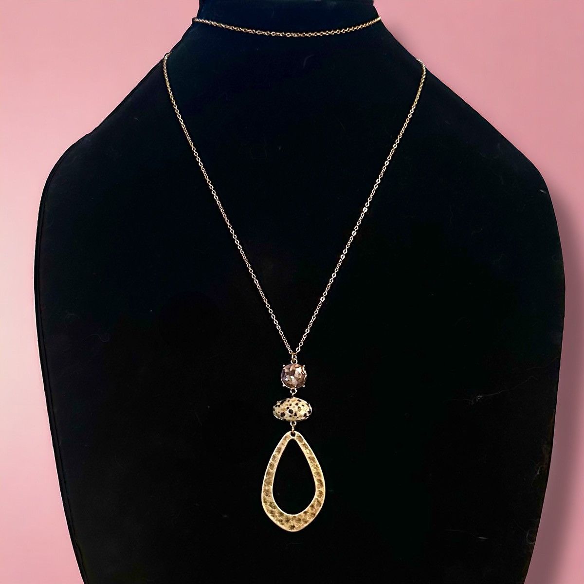 Loft Vintage Loft gold teardrop Jasper & quartz pendant necklace Size ONE SIZE - 1 Thumbnail