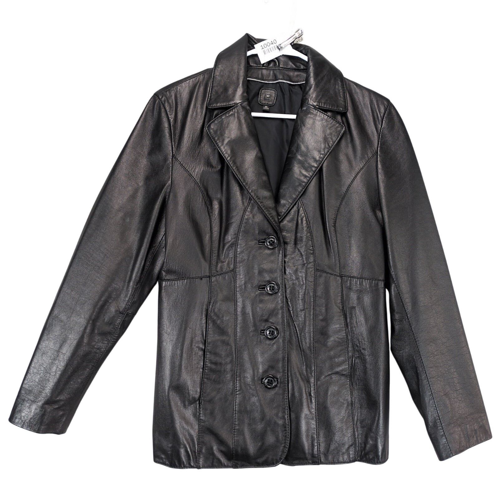 Wilsons Leather Wilson's Women's M Button Front Black Leather Jacket Size M / US 6-8 / IT 42-44 - 1 Thumbnail